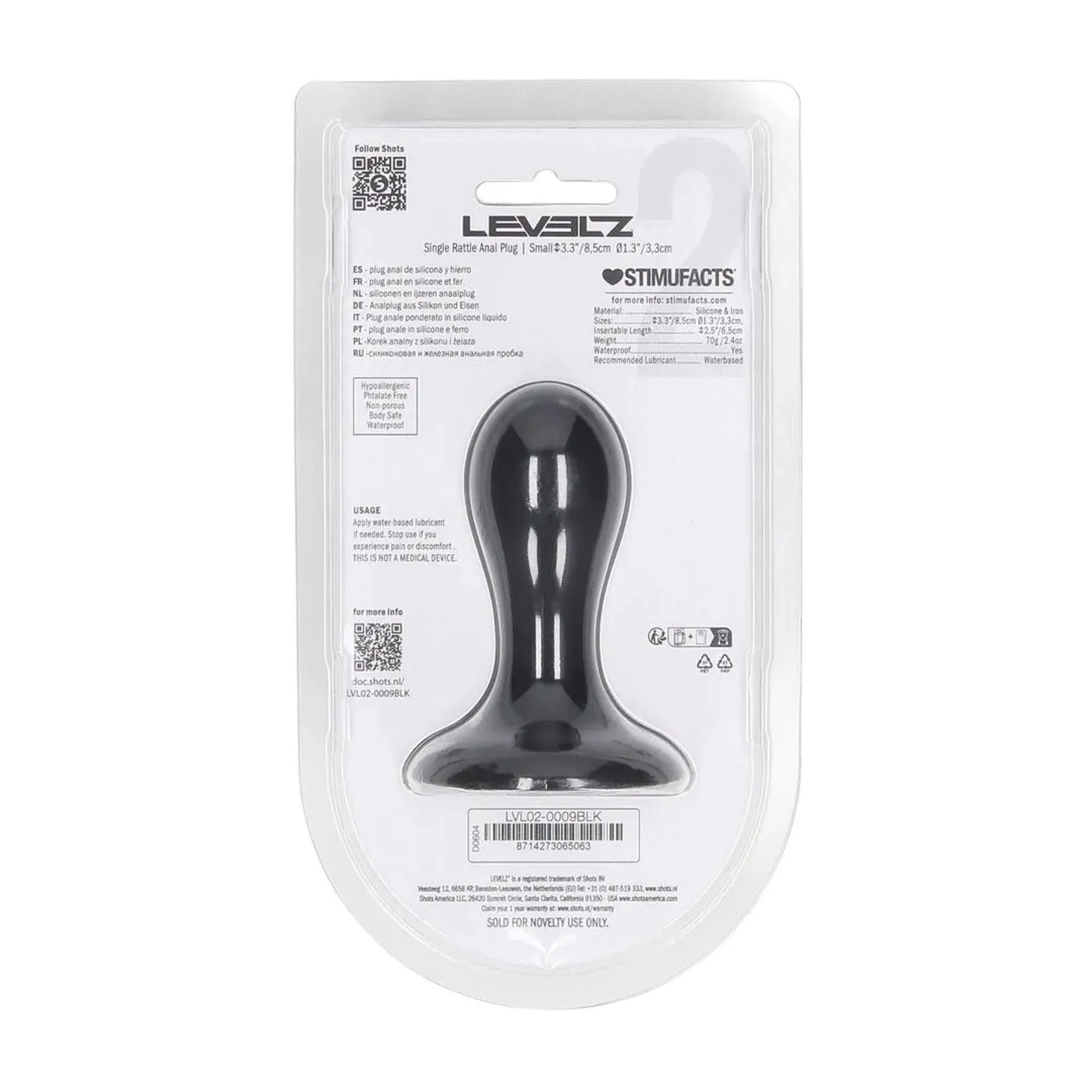 Анальная пробка Levelz Single Rattle Liquid, 8.5 см (черный)