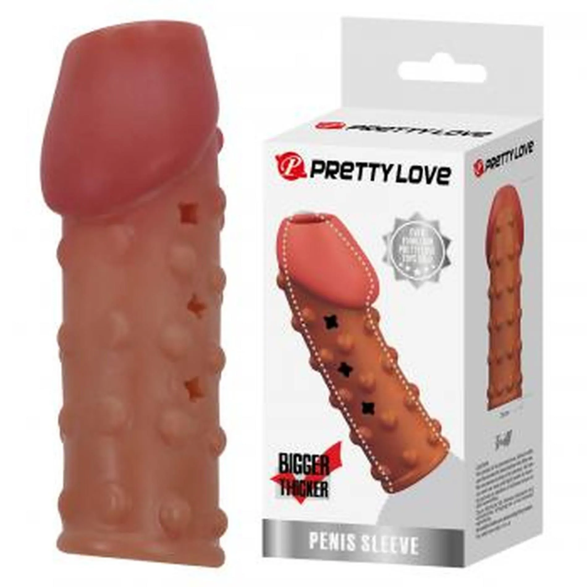 Pretty Love Penis Sleeve - Nakładka na penisa, Brązowy, 19.8 cm