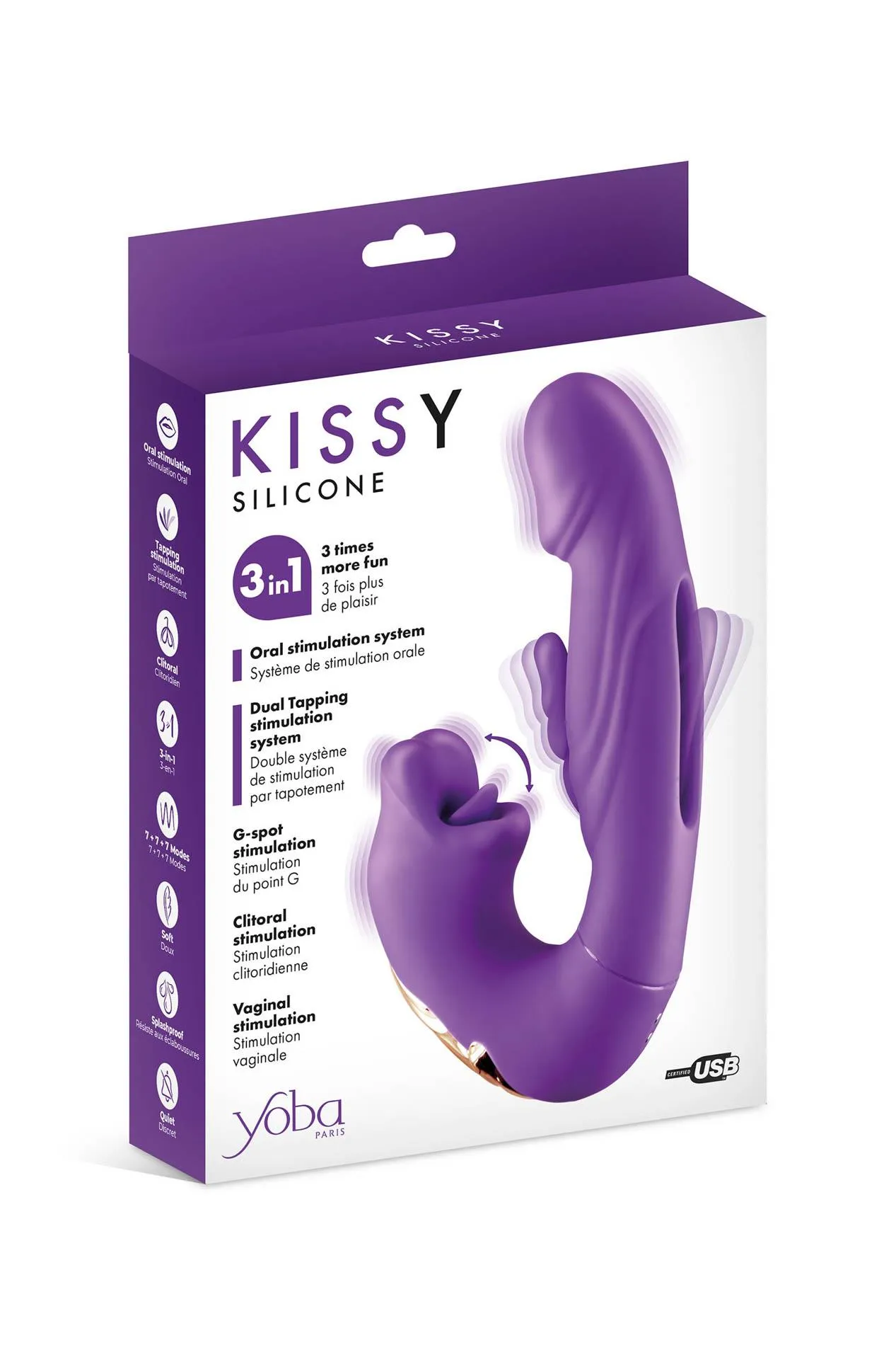 YOBA Kissy 3-in-1 Rabbit - Wibrator królik, Fioletowy, 17.6 cm