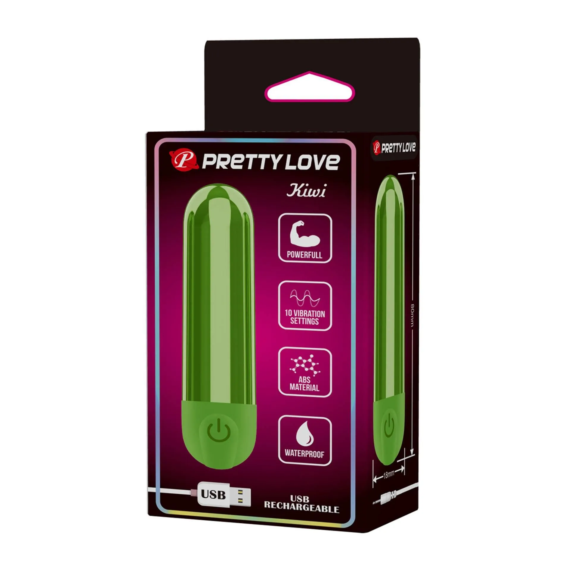 Pretty Love Kiwi Powerfull - Mini-wibrator, Zielony, 8 cm