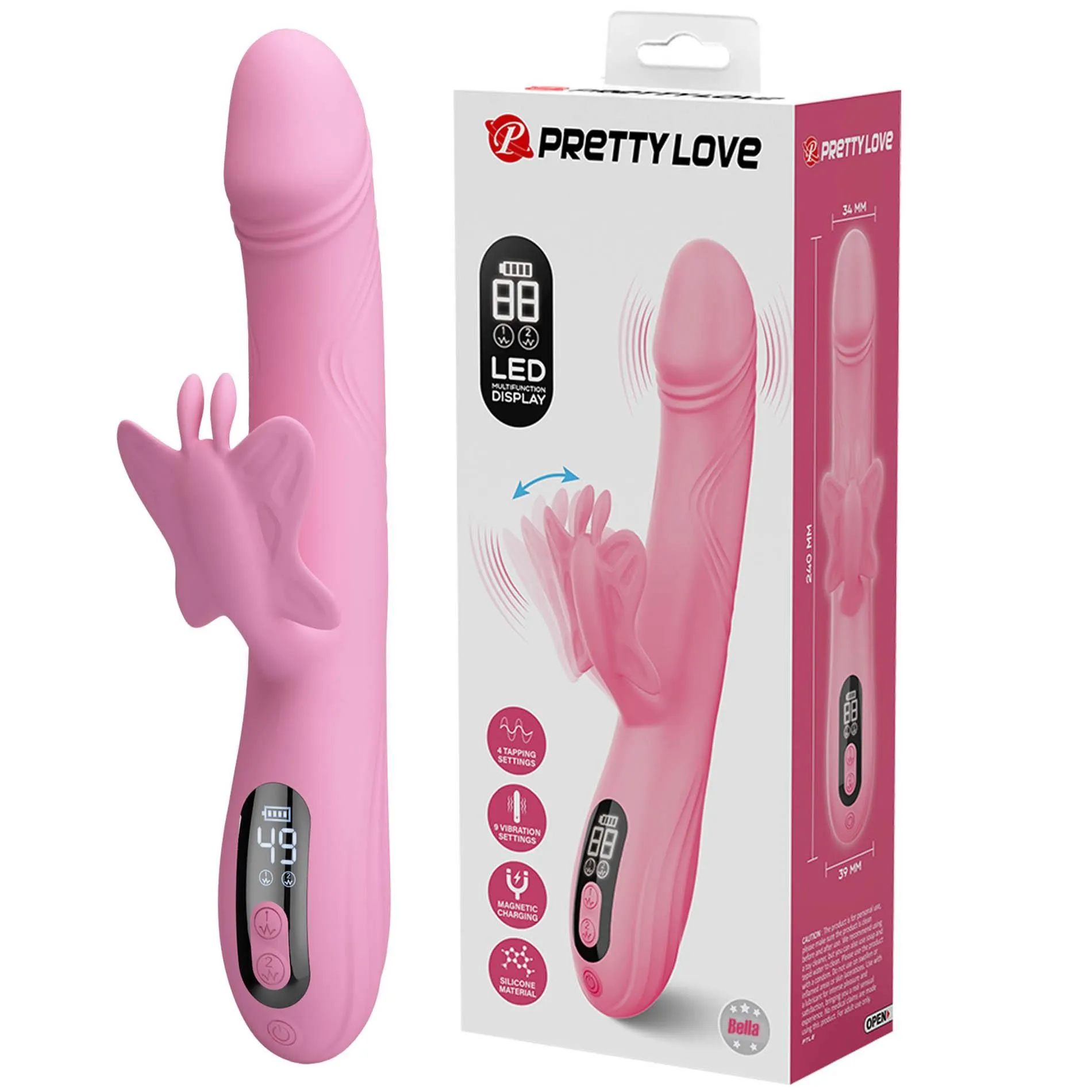 Вибратор-кролик Pretty Love Bella Pink, 24 см (розовый)
