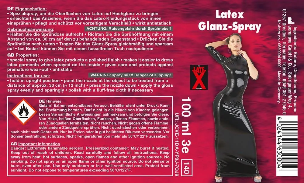 Late X Glanz - Spray nabłyszczający do lateksu, Przezroczysty, Bezzapachowy, 100 ml