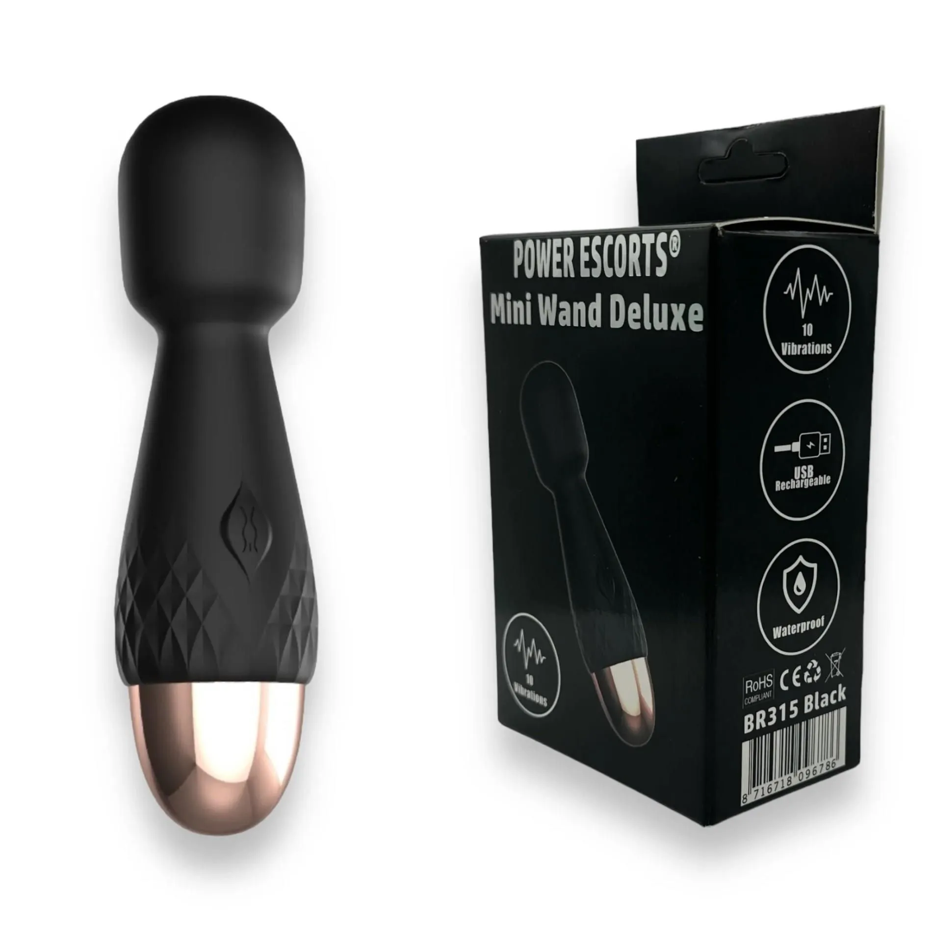 Вібромасажер Power Escorts Mini Wand De Luxe, 11.6 см (чорний)