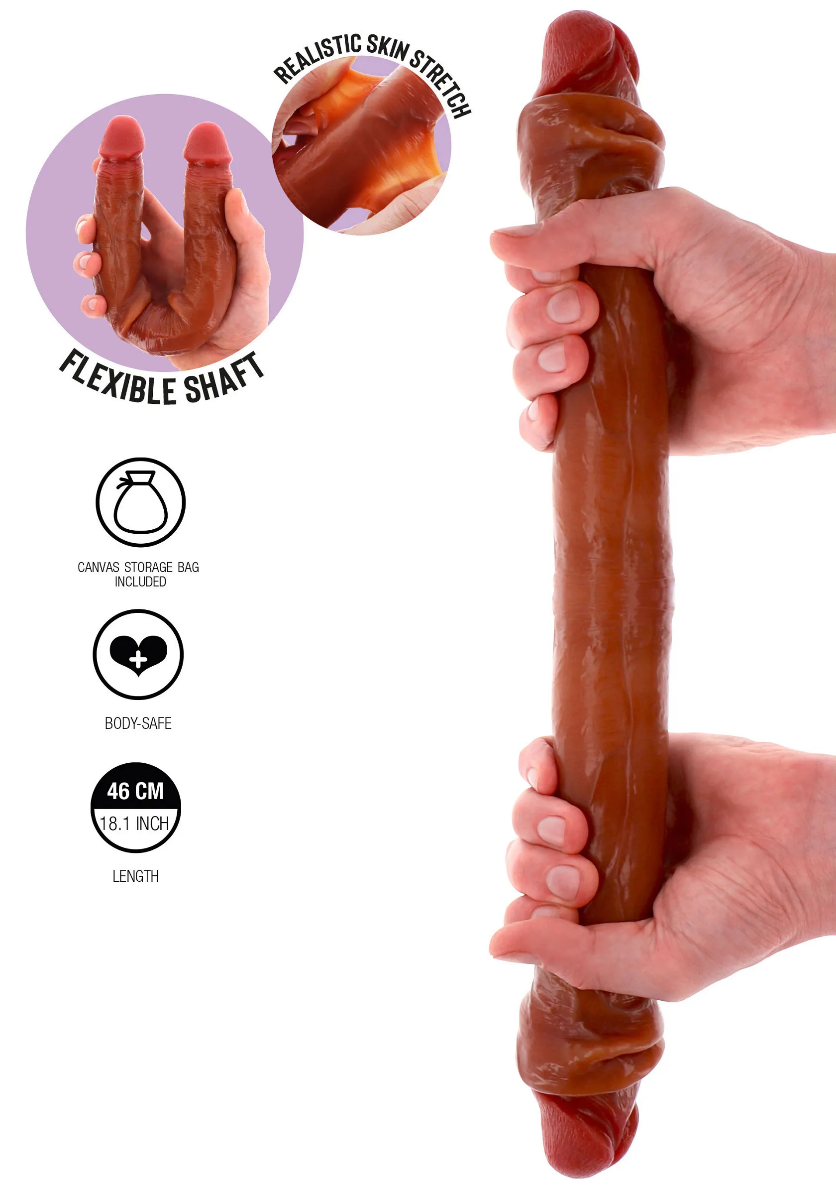 Get Real Foreskin Double Dong - Dildo, Brązowy, 46 cm