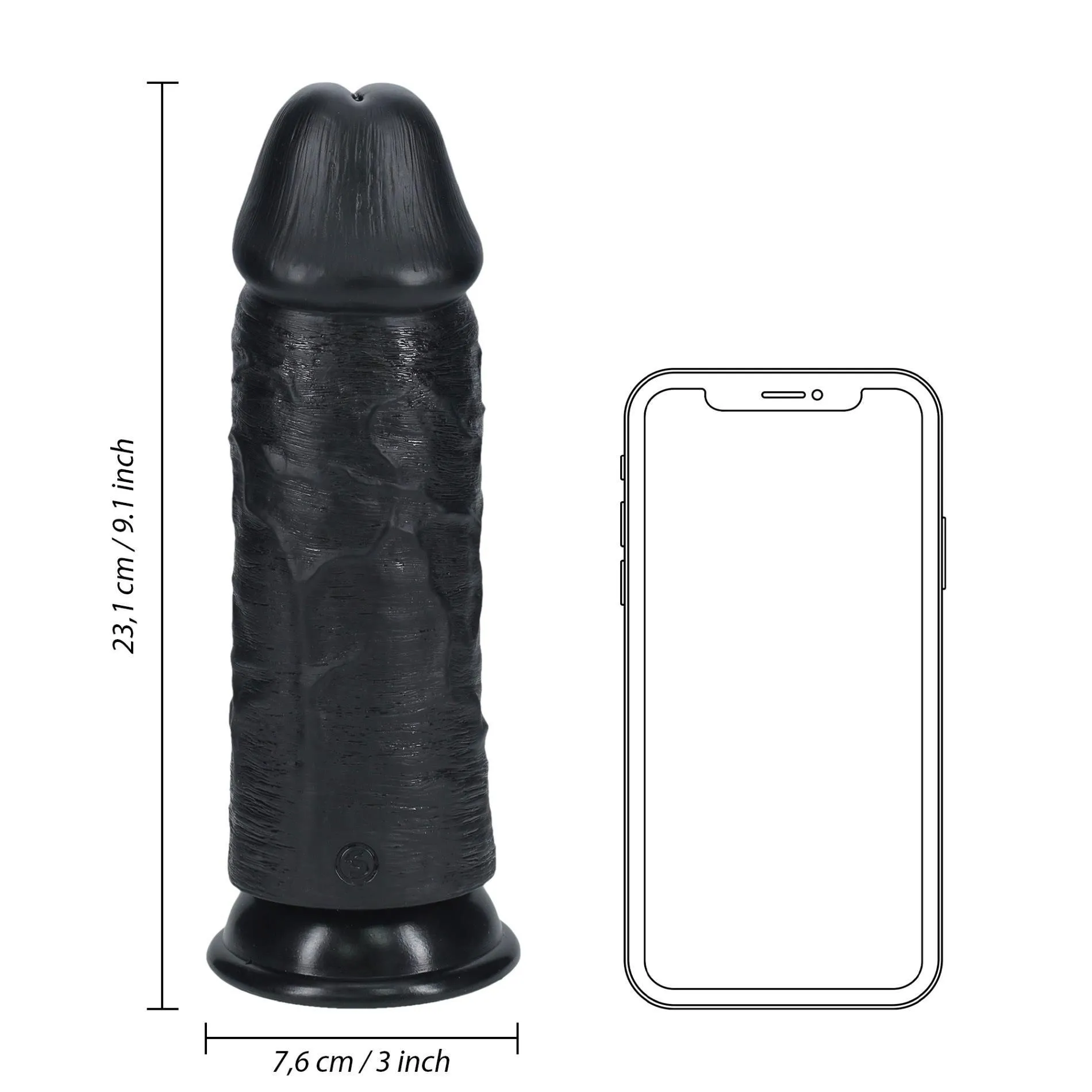 RealRock Extra Thick No Balls 9" - Dildo, Czarny, 23 cm