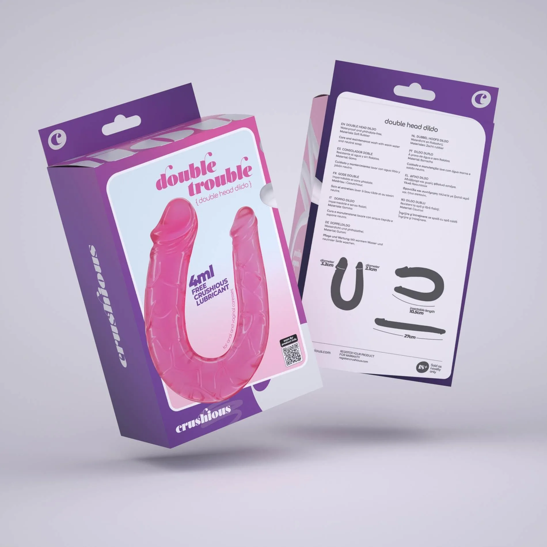 Crushious Double Trouble - Dwustronny dildo B, Różowy, 27 cm