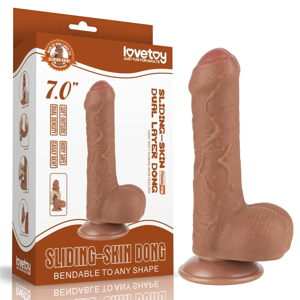 Фалоімітатор LoveToy Sliding-Skin Dual Layer Dong 7", 18.3 см (коричневий)