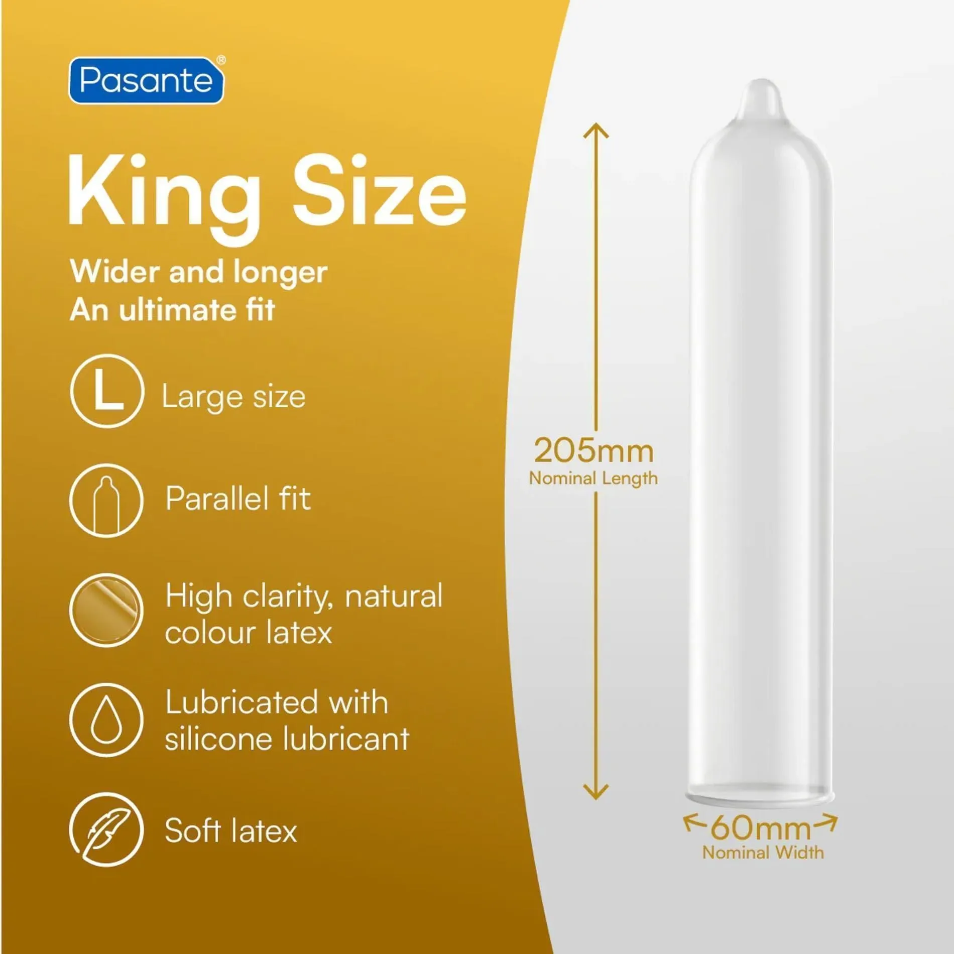 Pasante King Size XL - Prezerwatywy, Przezroczysty, Bezzapachowy, 20.5 cm