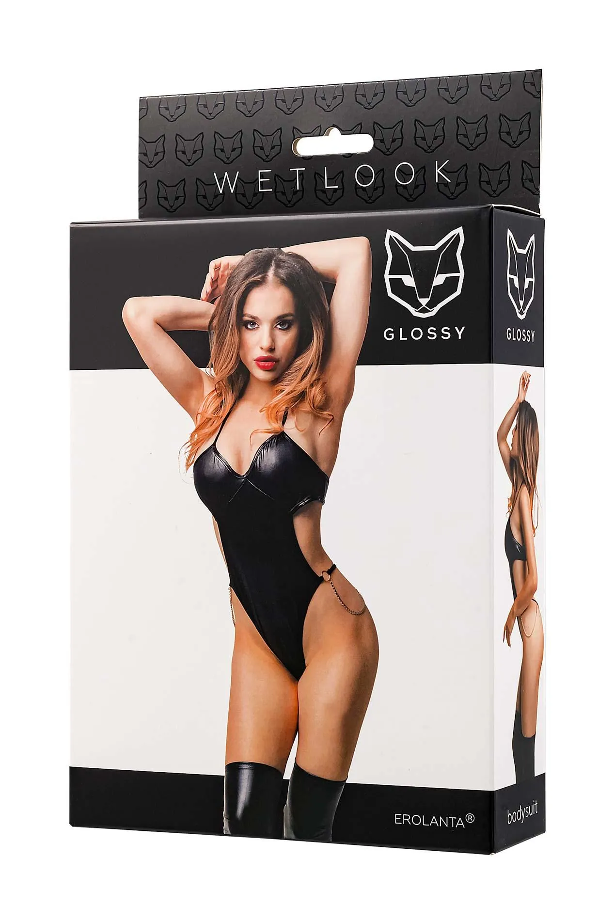 Боди Glossy Reina wetlook, M (черный)