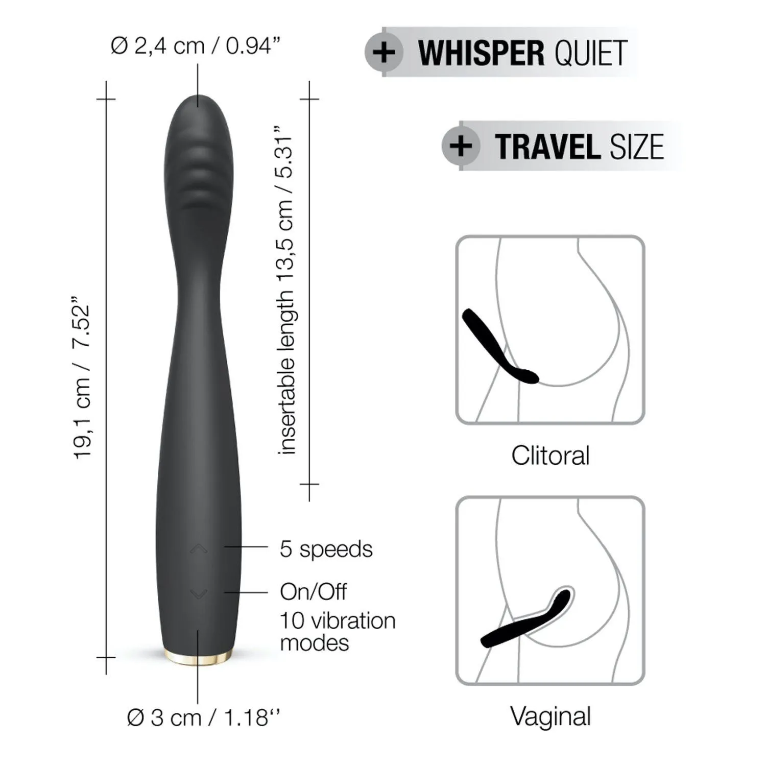 Dorcel G-Slim - Wibrator do punktu G, Czarny, 19, 1 cm