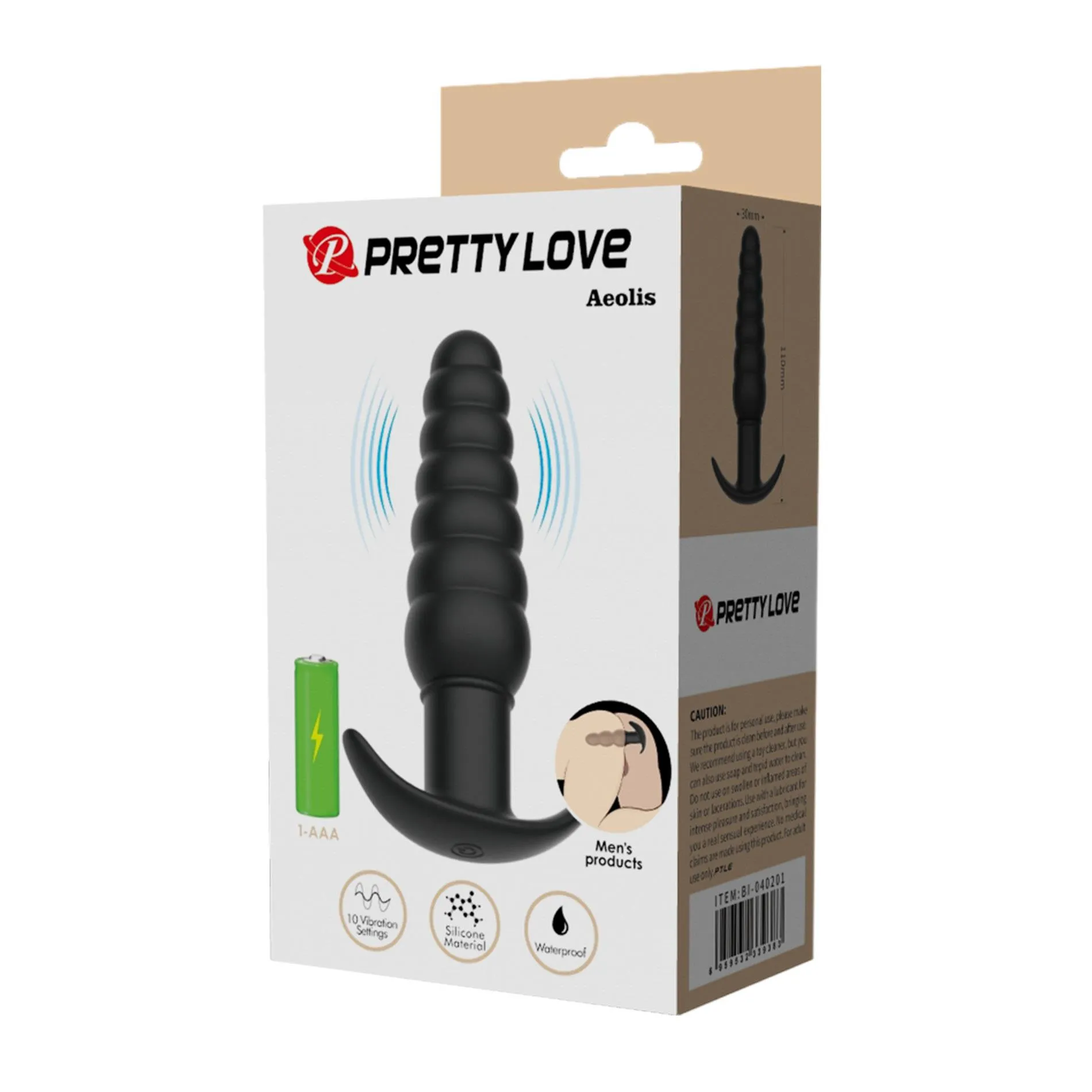 Pretty Love Aeolis - Korek analny, Czarny, 11 cm