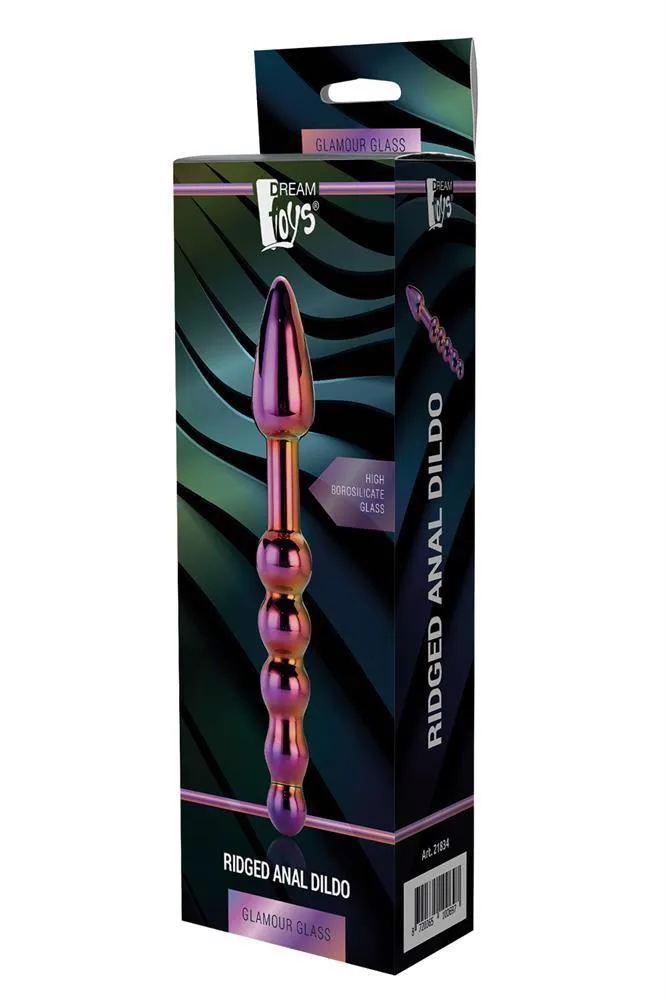 Анальный фаллоимитатор Glamour Glass Ridged Anal Dildo, 18 см (радужный)