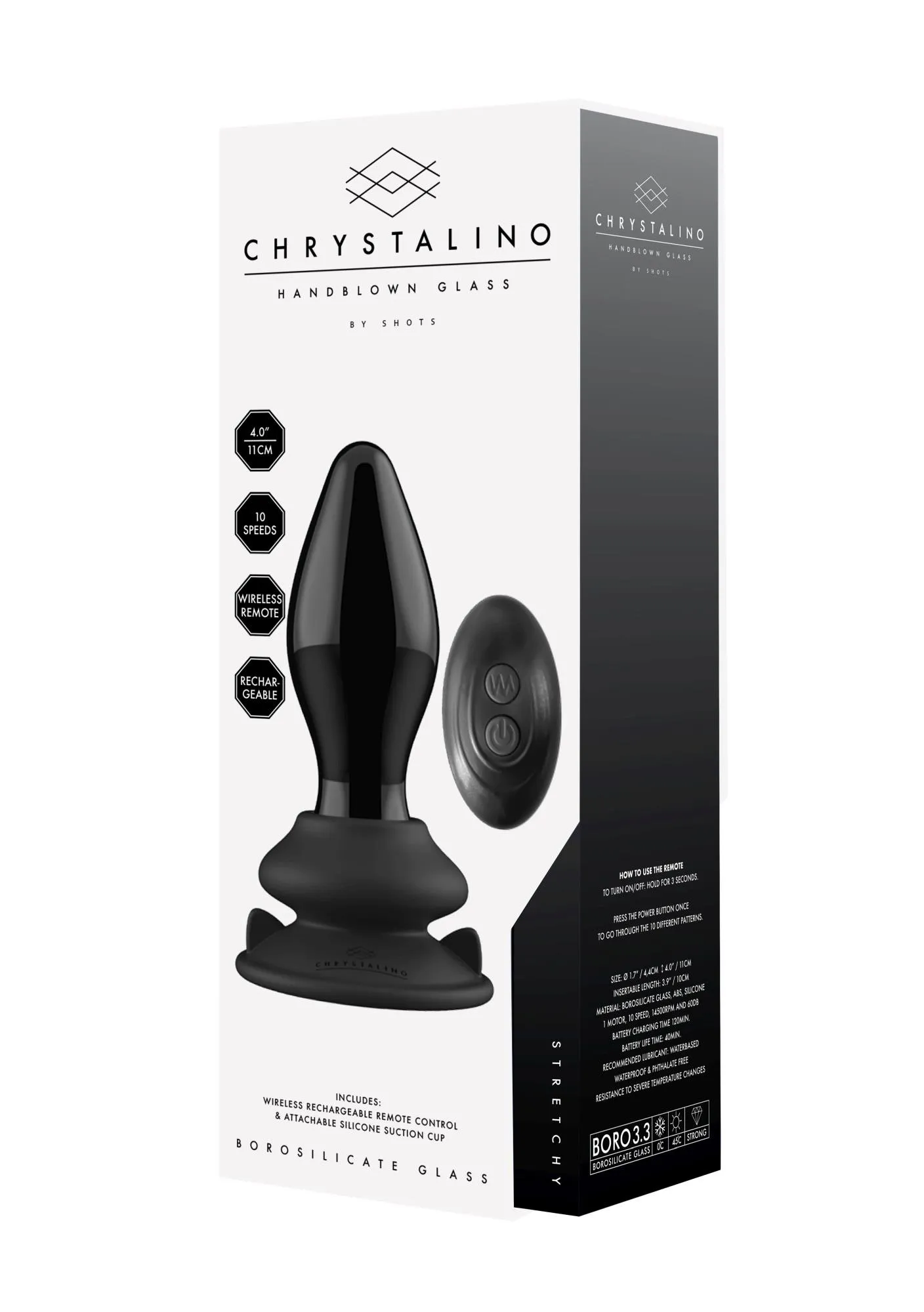 Анальный вибратор Chrystalino Stretchy, 9.5 см (черный)