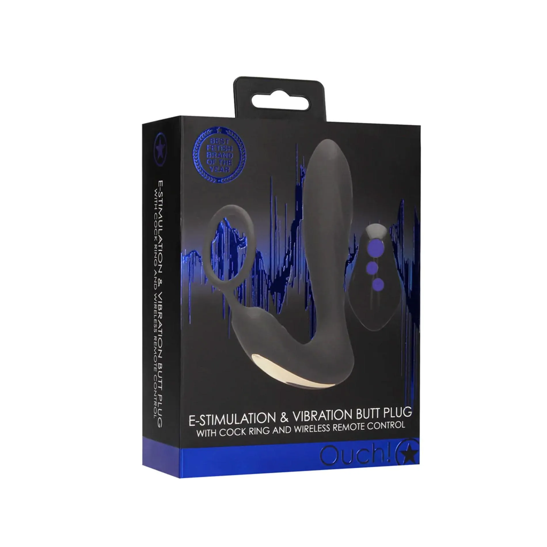 Анальная пробка Ouch! E-stim Vibrating Butt Plug Cockring, 14.5 см (черный)