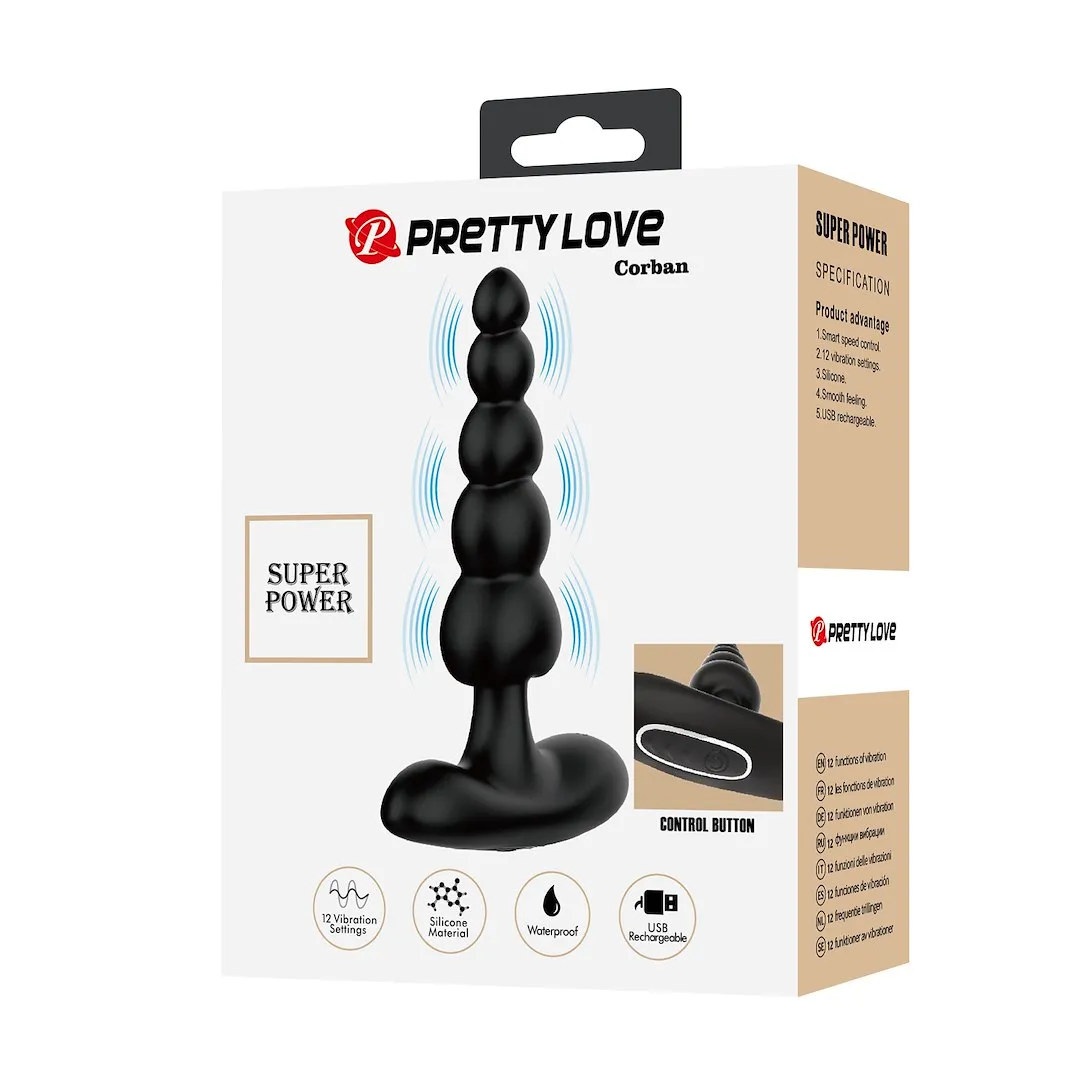 Pretty Love Corban - Korek analny, Czarny, 12 cm