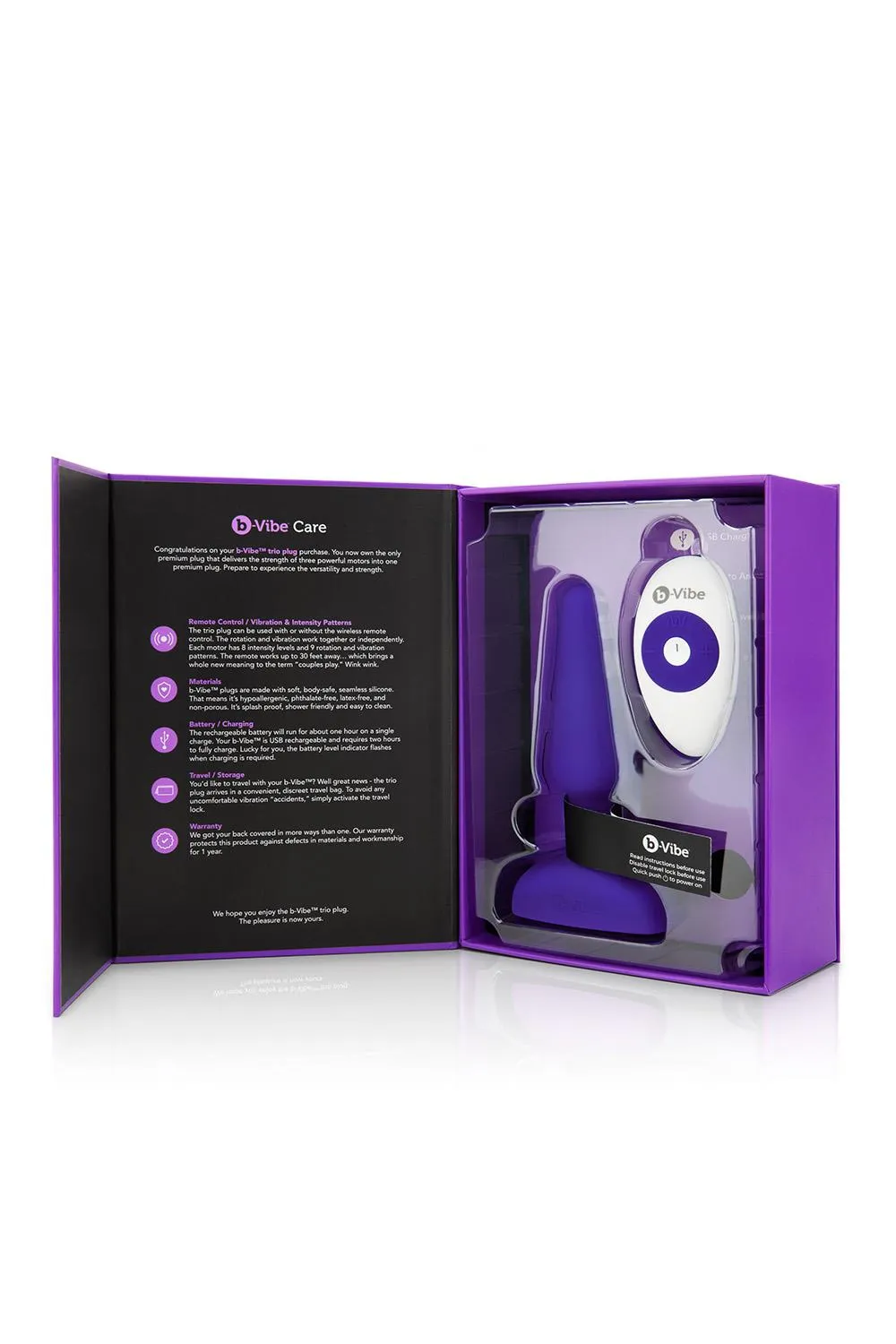 B-Vibe Trio Plug - Korek analny, Fioletowy, 13.5 cm