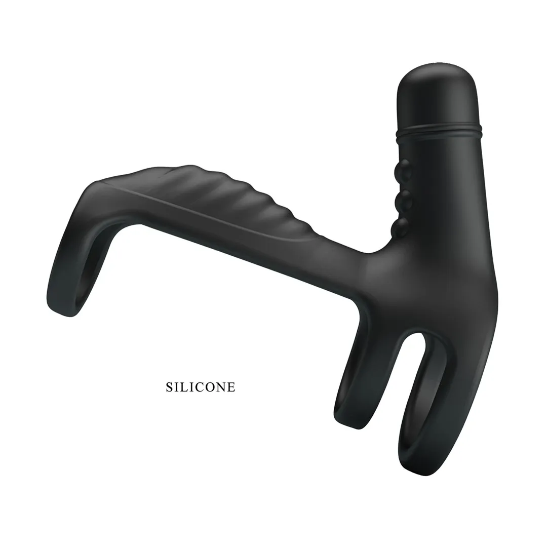 Pretty Love Vibrating Penis Sling - Wibrująca nakładka na penisa, Czarny, 11, 5 cm