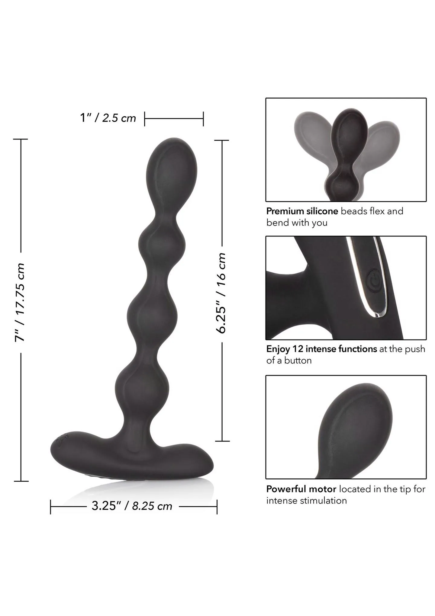 Анальные бусы с вибрацией CalExotics Eclipse Slender Beads, 17,8 см (черный)