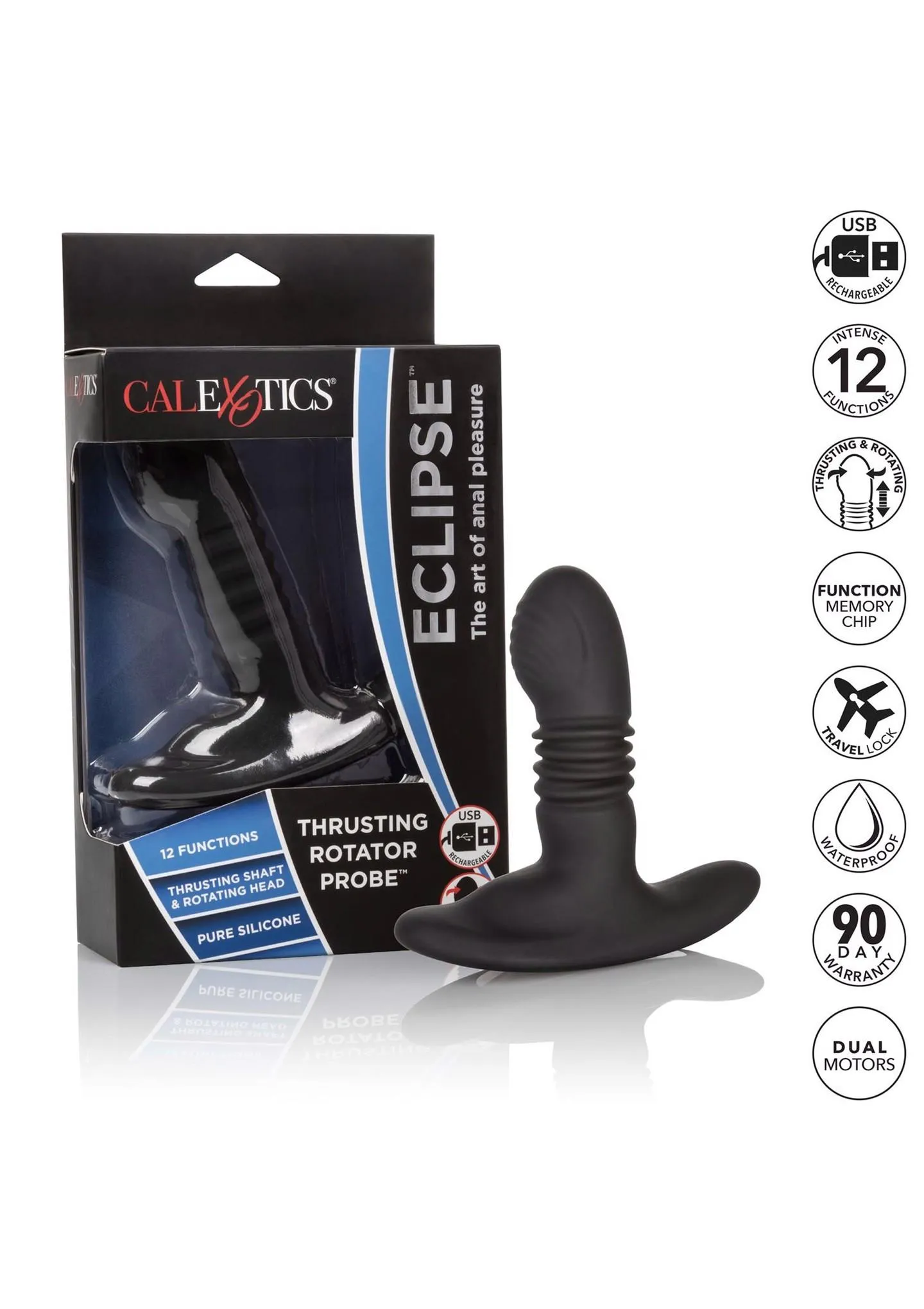 Анальный вибратор CalExotics Eclipse Thrusting Rotator, 9.5 см (черный)