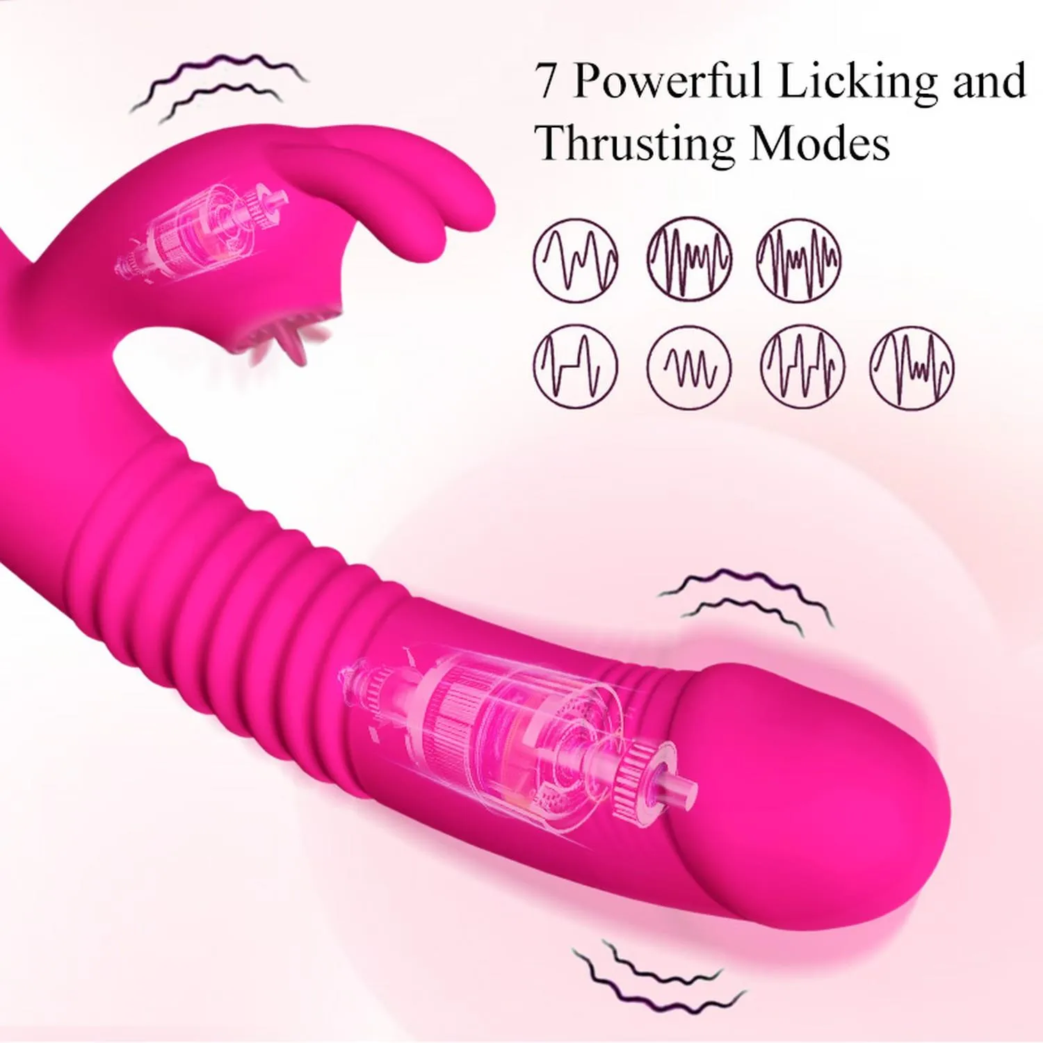 B - Series Fox Silicone Vibrator USB 7 Powerful Licking and Thrusting Modes - Wibrator-królik B -, Różowy, 23.1 cm