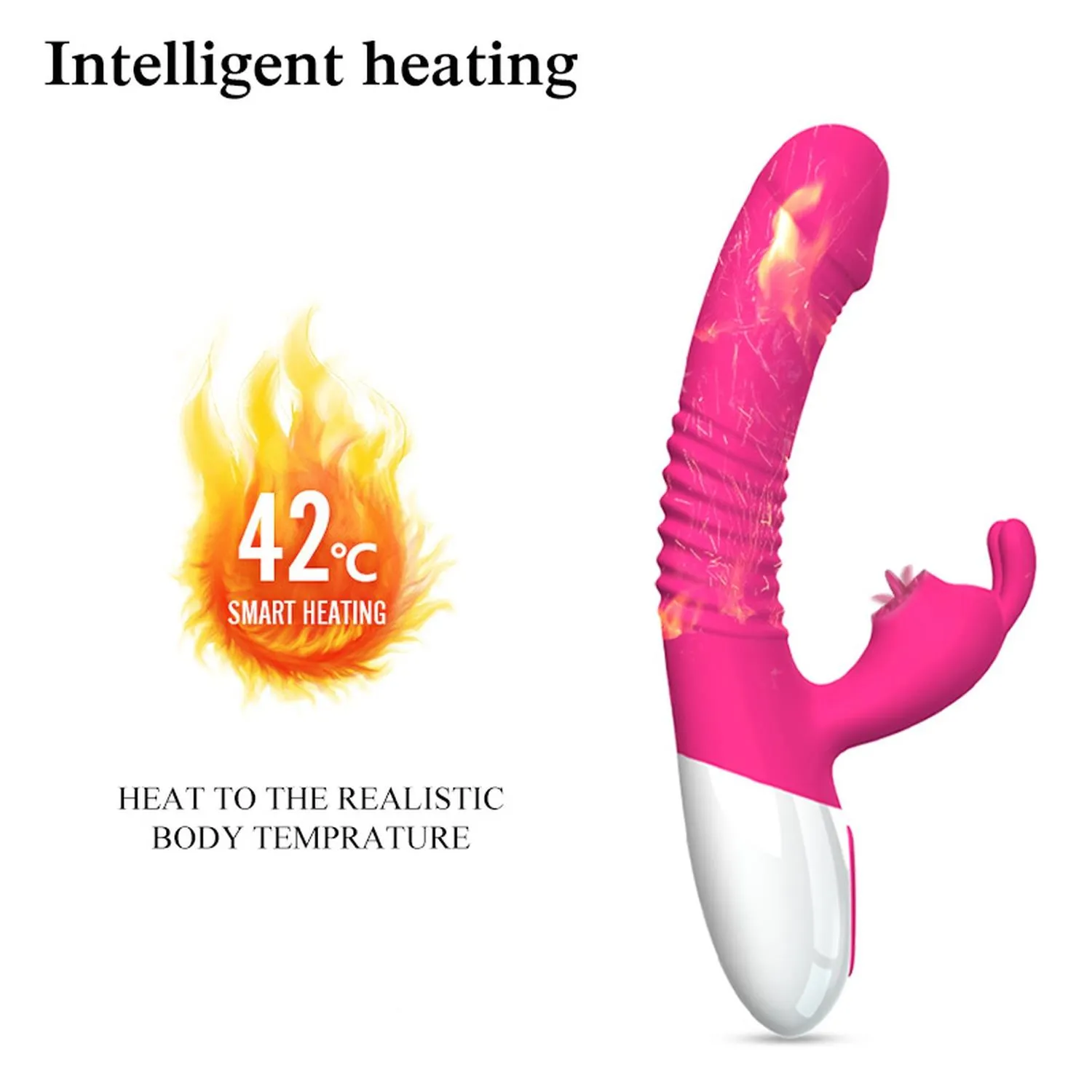 B - Series Fox Silicone Vibrator USB 7 Powerful Licking and Thrusting Modes - Wibrator-królik B -, Różowy, 23.1 cm