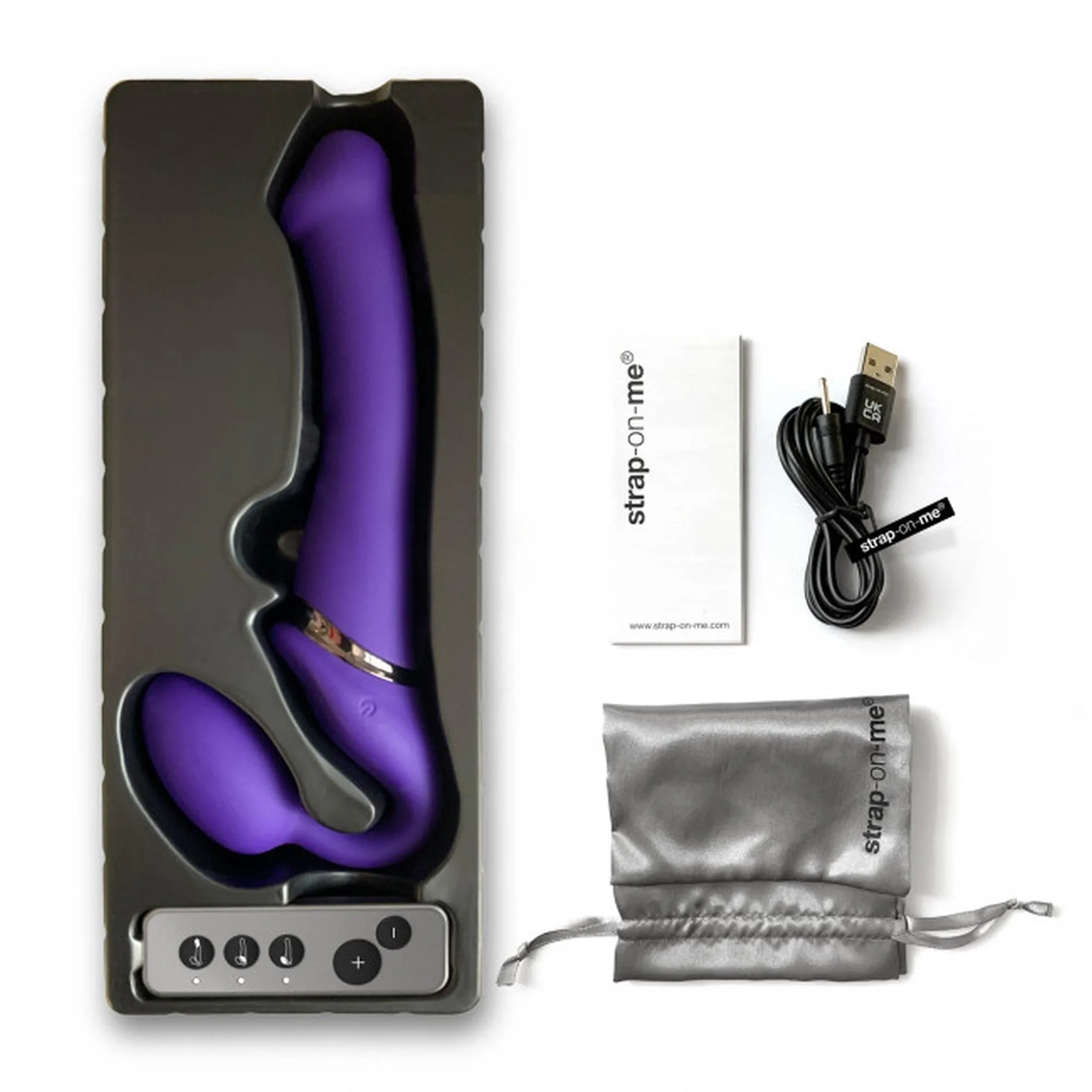 Безремневой страпон с вибрацией Strap-On-Me M, 15.6 см (фиолетовый)