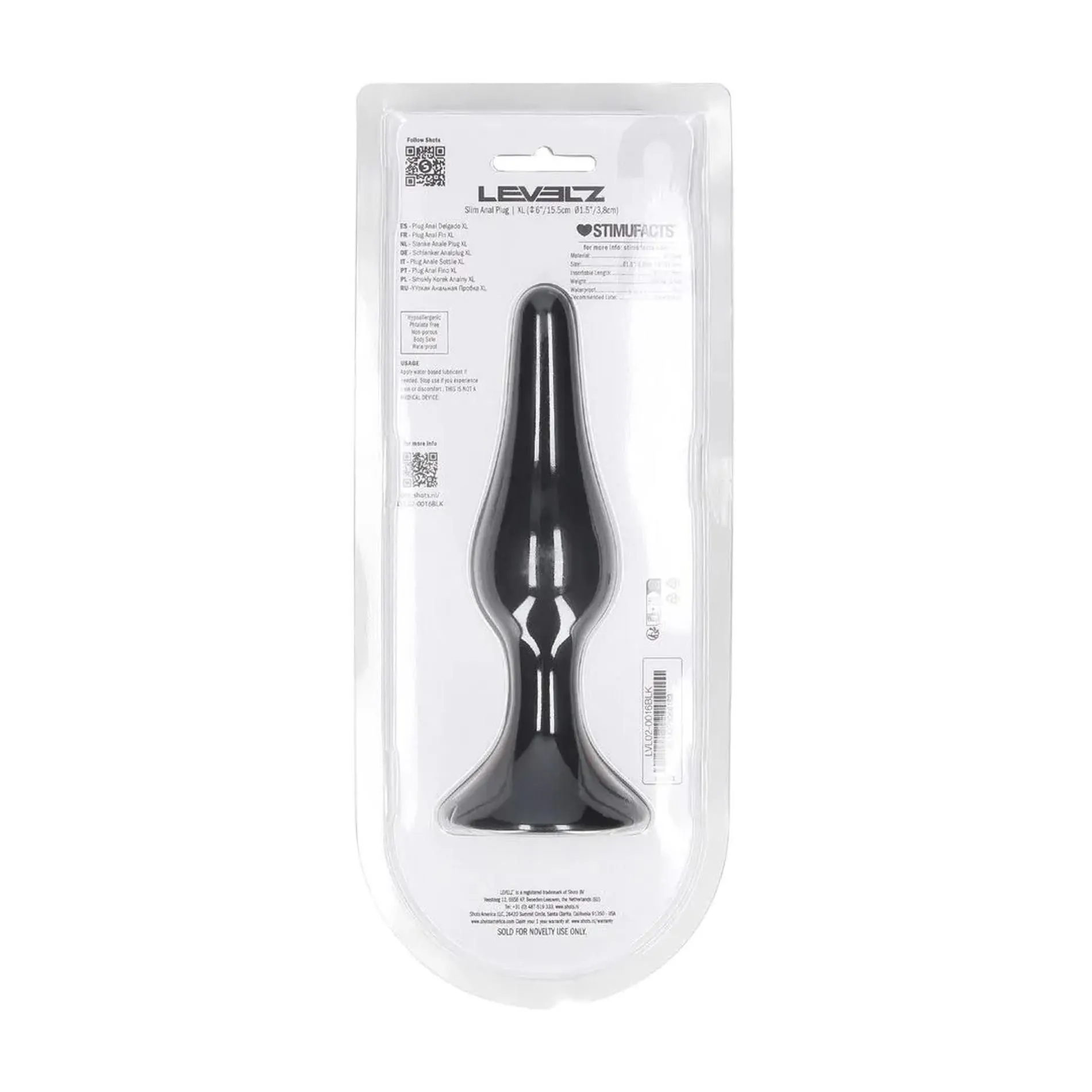 Анальная пробка Levelz Slim Anal Plug XL, 15.5 см (черный)