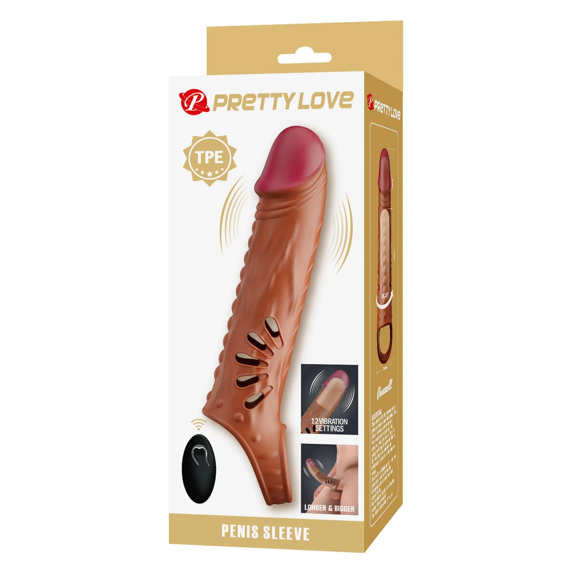 Pretty Love Penis Sleeve - Nakładka na penisa, Brązowy, 24.3 cm