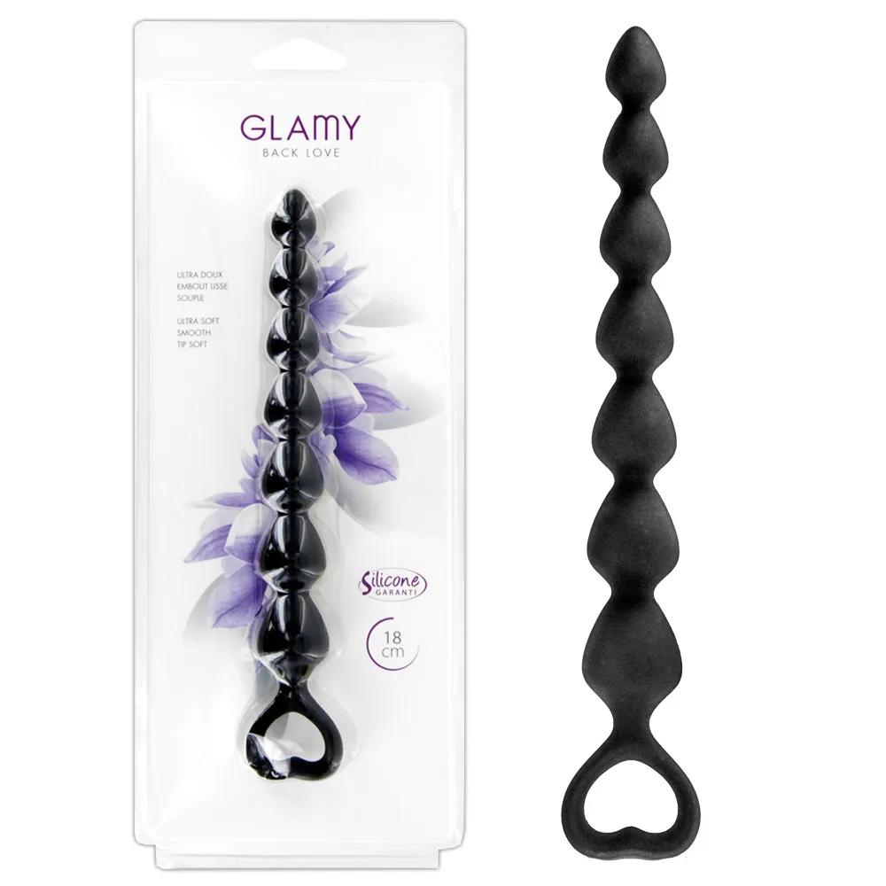 Glamy Back Love - Koraliki analne, Czarny, 18 cm