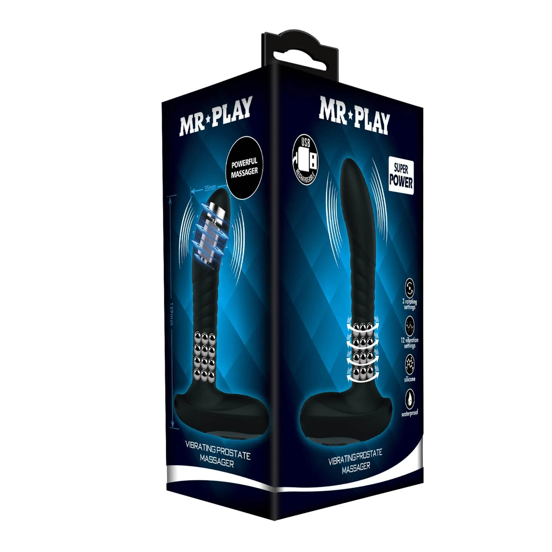 Mr. Play Powerful Vibrating - Stymulator prostaty, Czarny, 16 cm