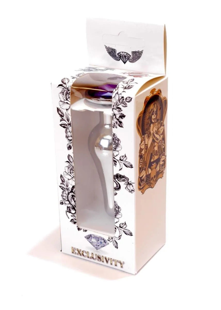 B - Series HeavyFun Jewellery Silver Butt Plug - Korek analny z kryształkiem, Fioletowy, 9, 3 cm