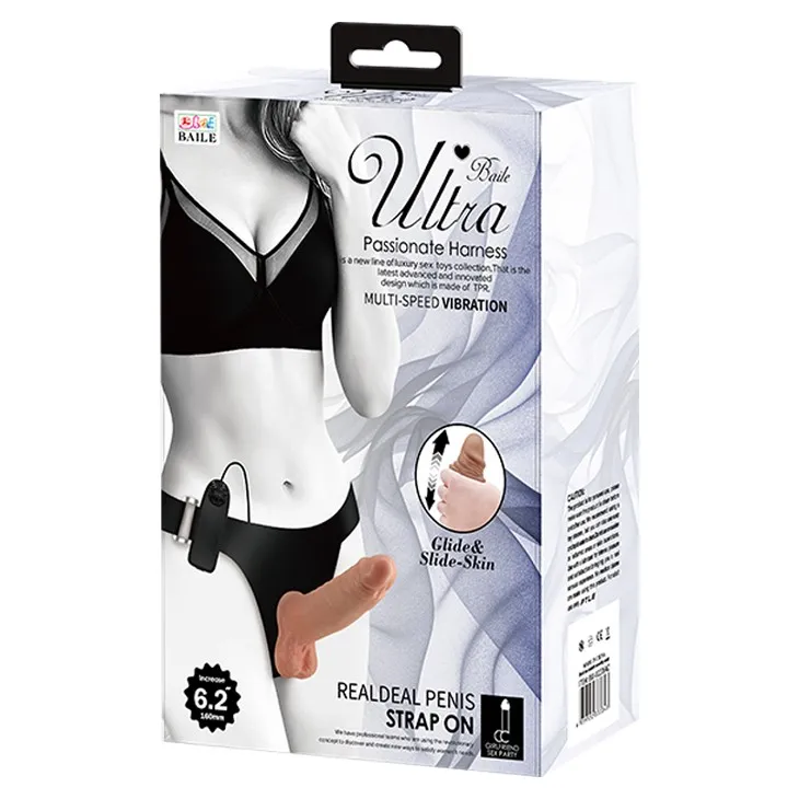 BAILE Ultra Passionate Harness - Wibrujący strapon, Brązowy, 16 cm
