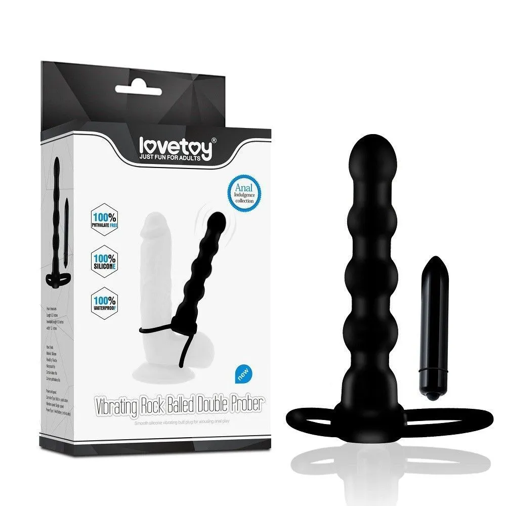Lovetoy Vibrating Rock Balled Double Prober - Pierścień wibracyjny, Czarny, 13 cm