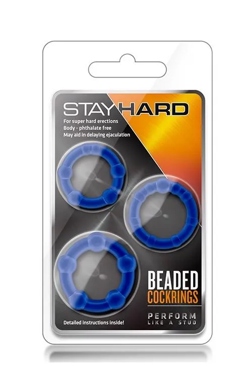 Blush Stay Hard Beaded Cockrings - Zestaw pierścieni erekcyjnych, Niebieski, 3.8 cm