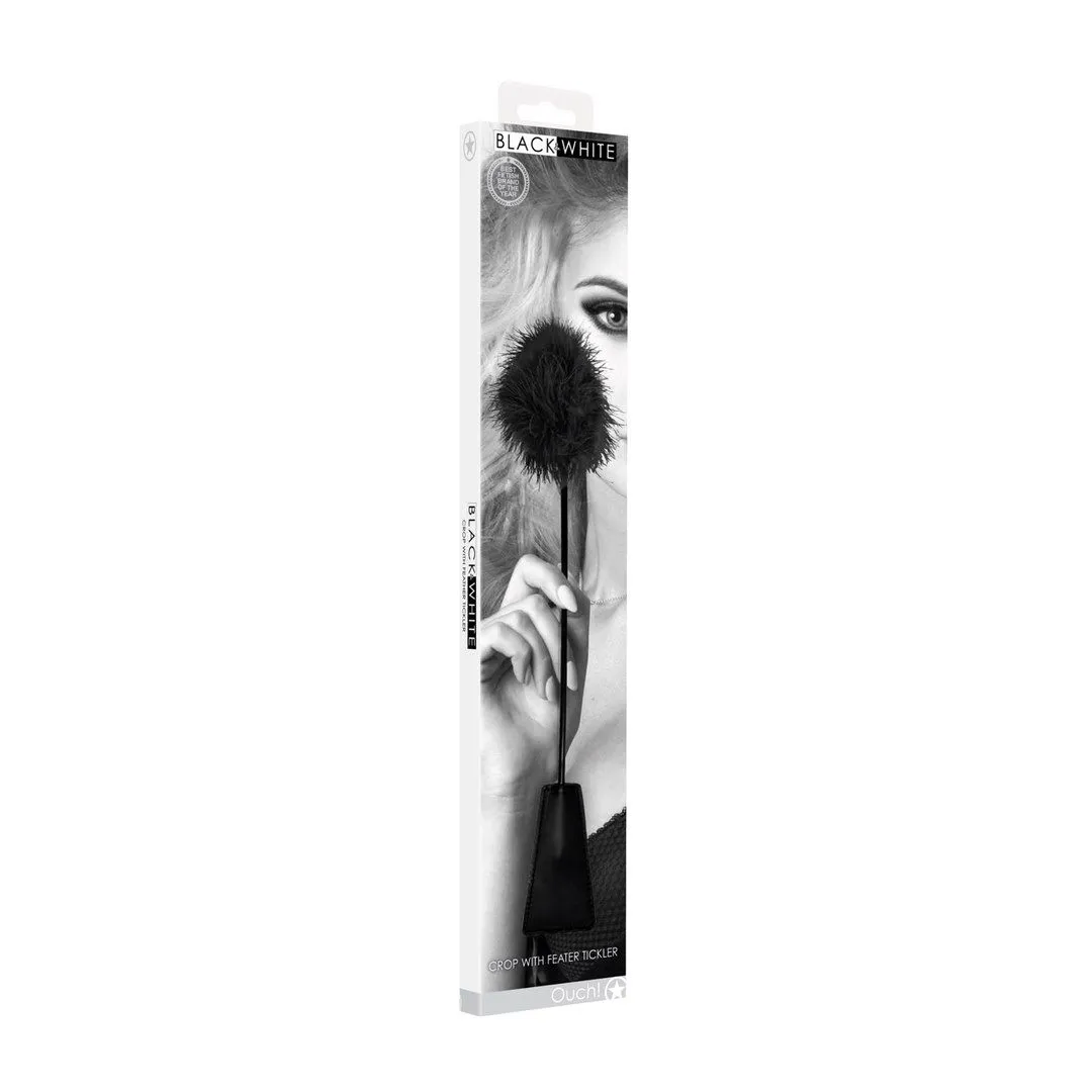 Ouch Crop with Tickle Feather - Szpicruta, Czarny, 47 cm