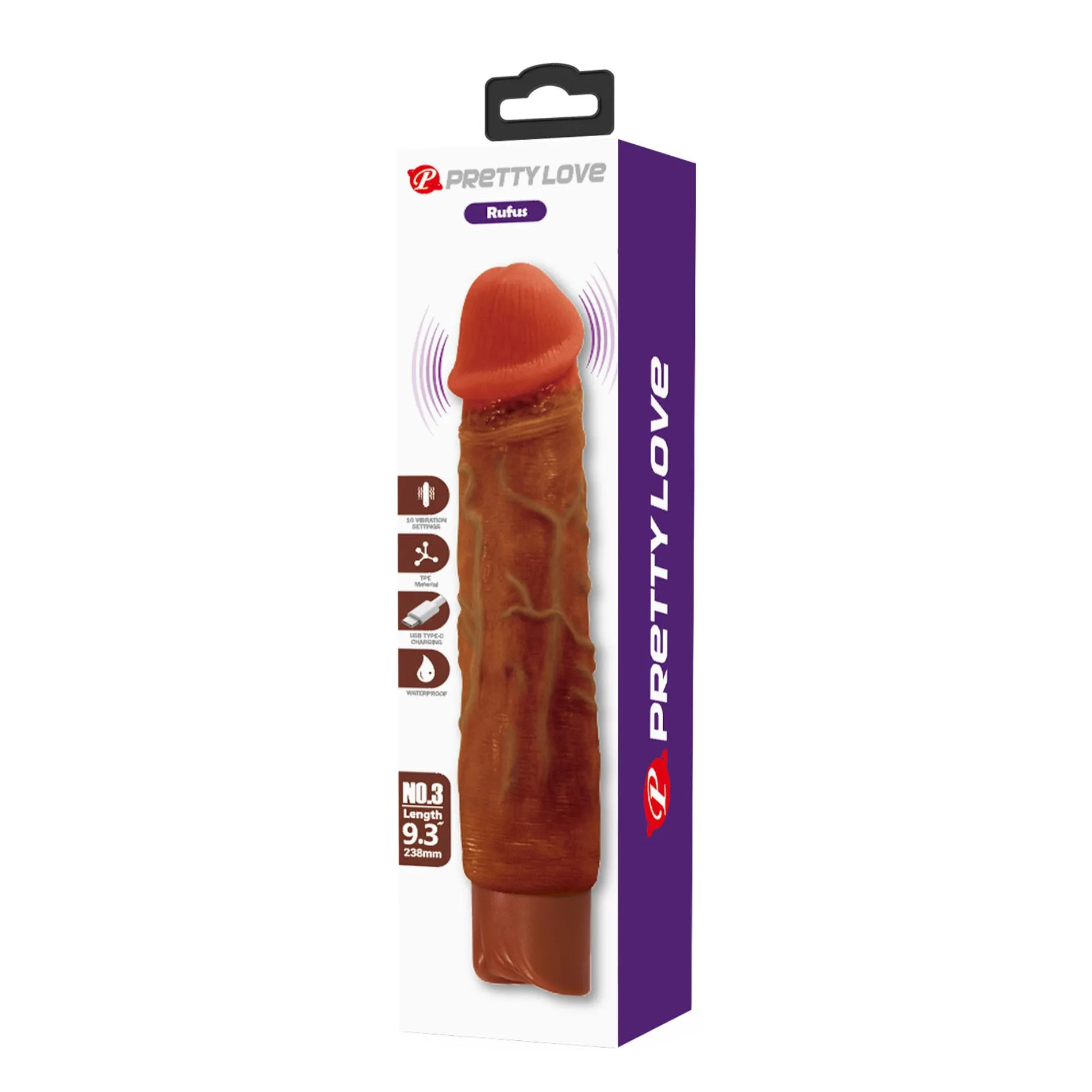 Pretty Love Rufus Realistic - Wibrator, Brązowy, 23.8 cm