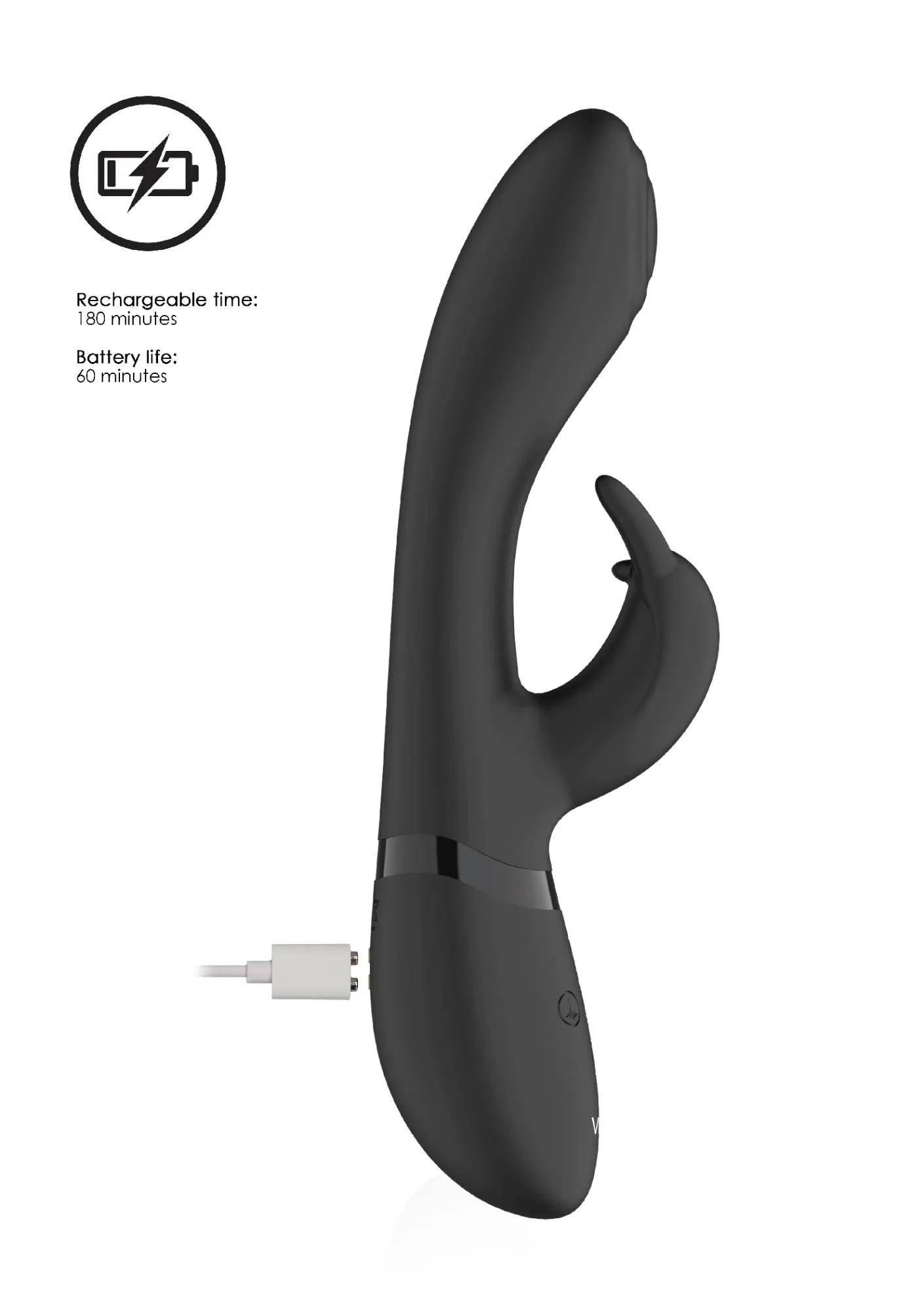 Vive Cato - Wibrator królik, Czarny, 22 cm