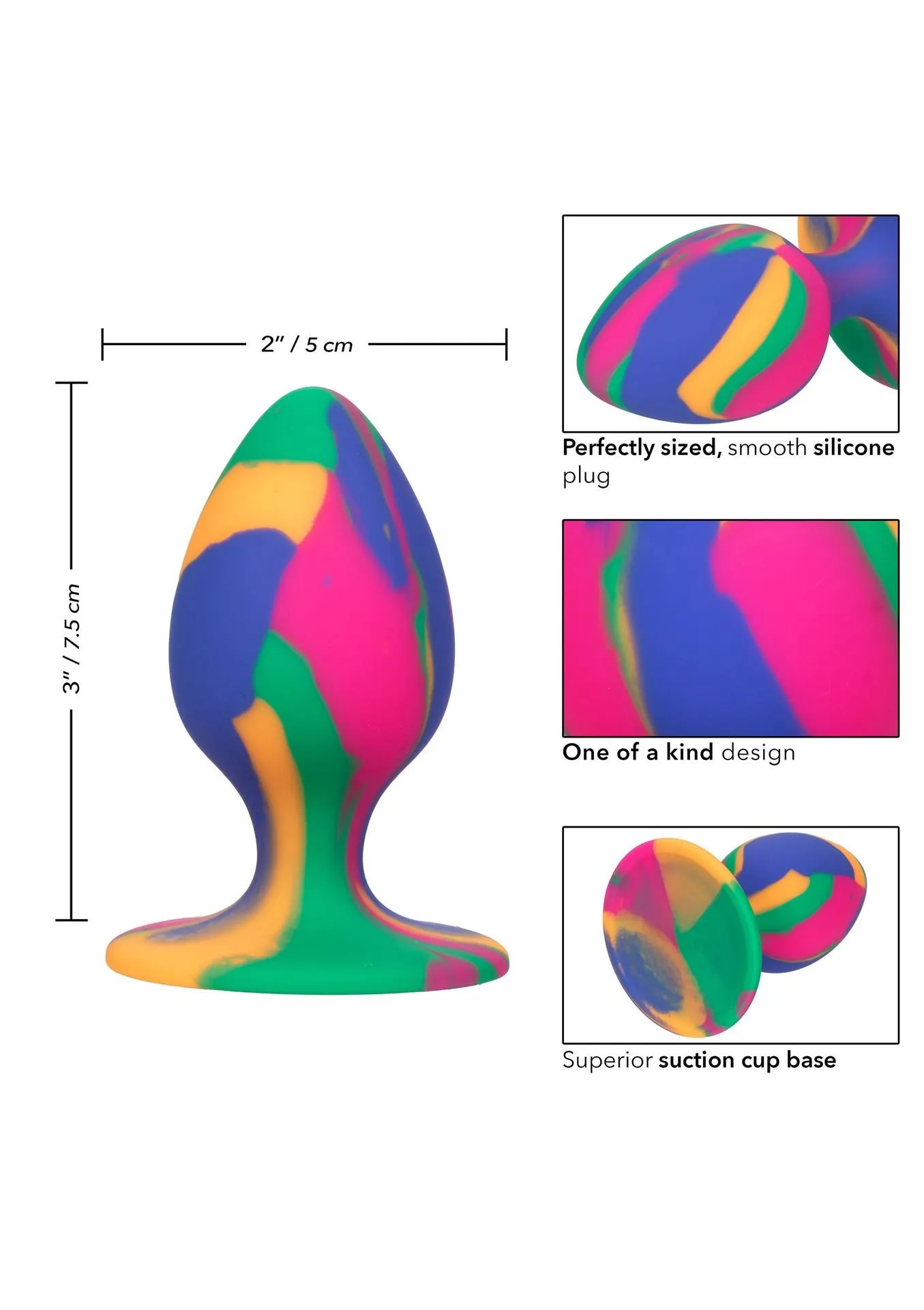 Анальная пробка Calexotics Tie-Dye Plug Medium, 7.5 см (мульти)