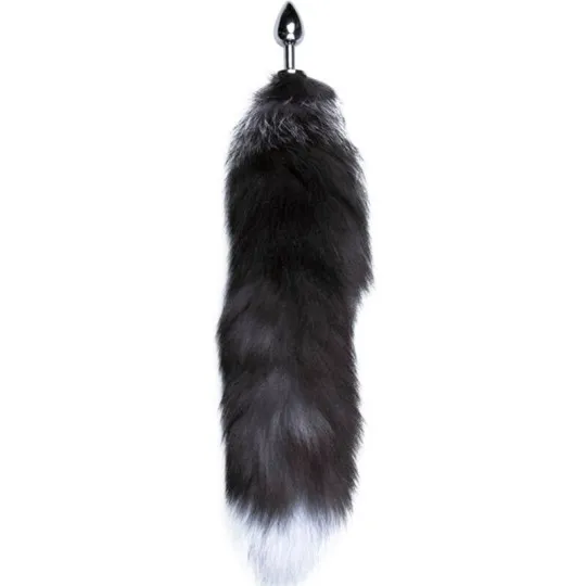 Анальная пробка Alive Anal Pleasure Black And White Fox Tail M, 8 см (серебристый)