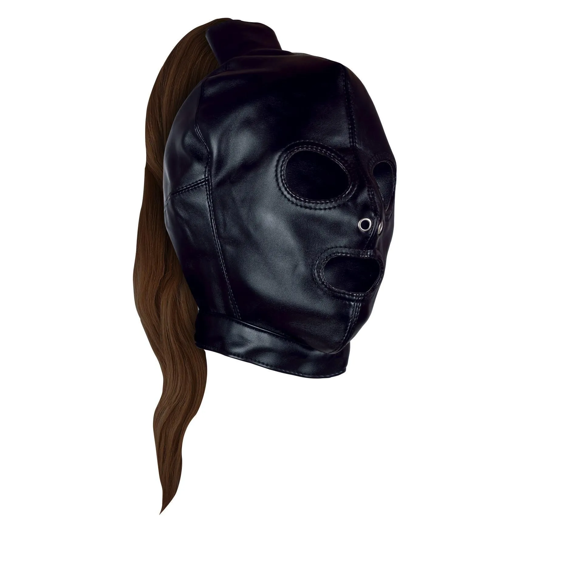 Ouch Mask with Brown Ponytail - Maska z kucykiem, Czarny, One size