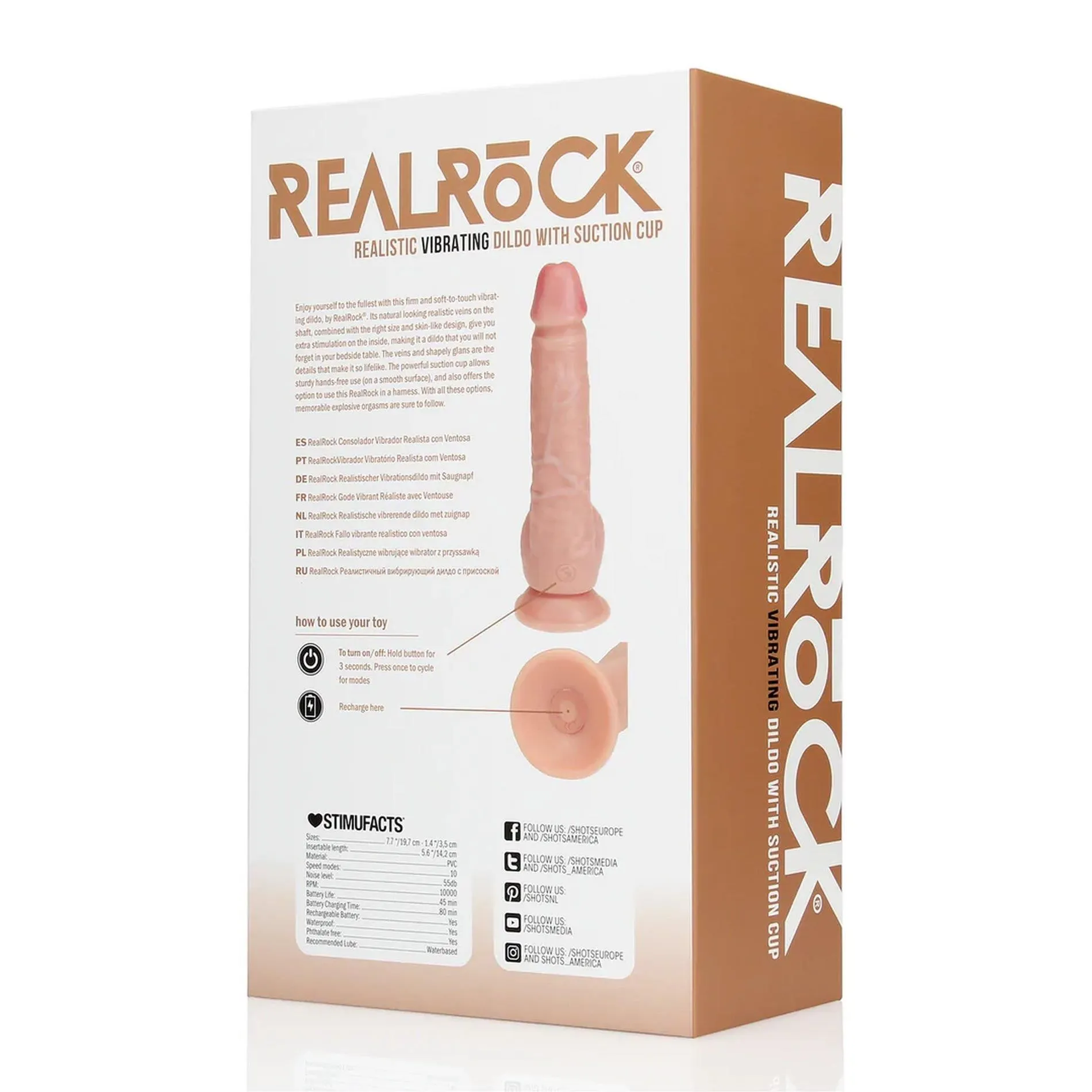 Вибратор RealRock Regular Straight Cock with Balls 7", 18 см (телесный)
