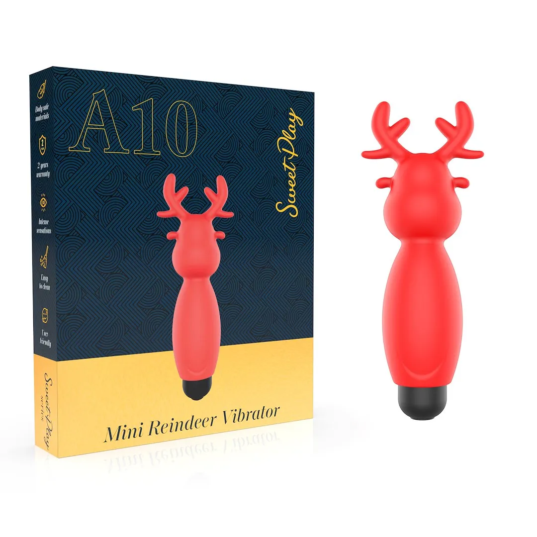 EROSPACE Sweet Play Mini Reindeer Vibrator A10 - Wibrator łechtaczkowy, Czerwony, 8.8 cm
