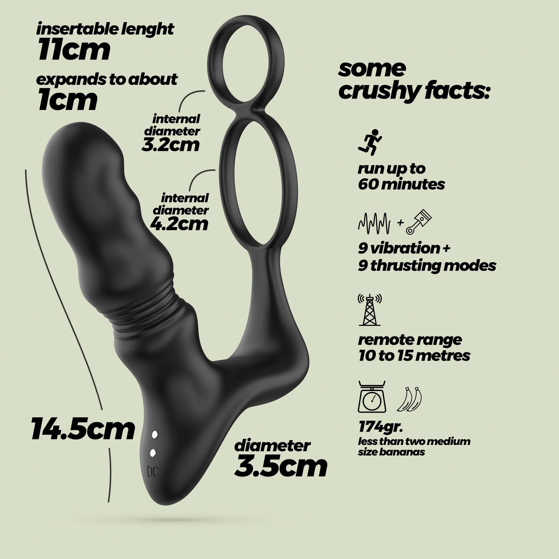 Crushious Crixus - Stymulator prostaty, Czarny, 14.5 cm