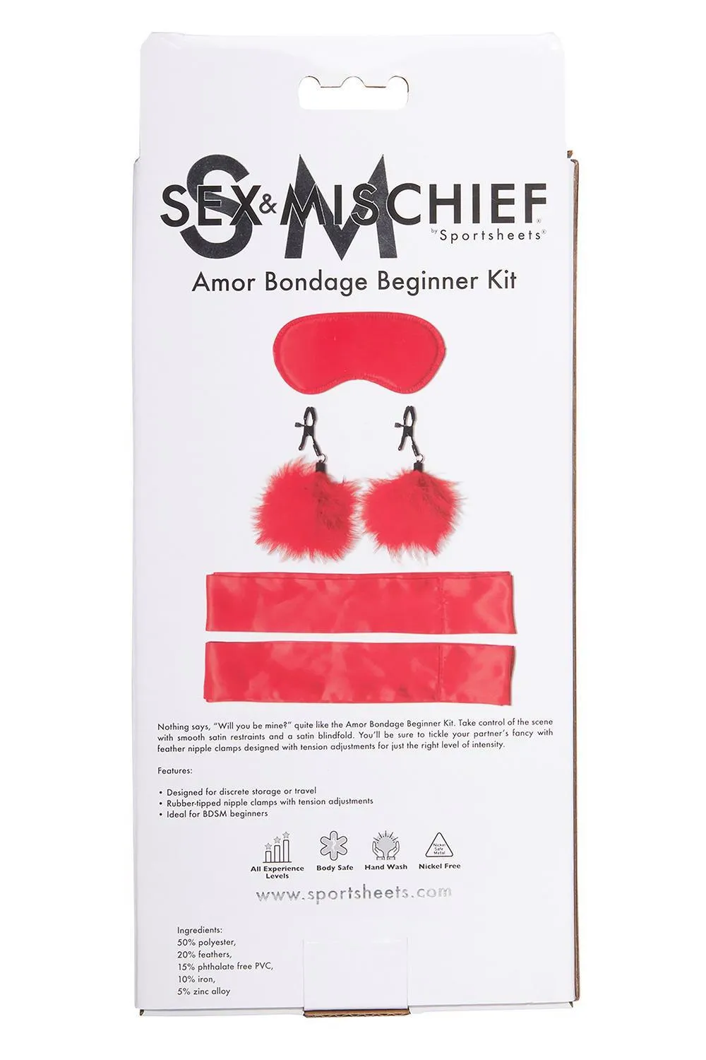 BDSM набор Sportsheets Sex & Mischief Amor Bondage Beginner Kit (красный)