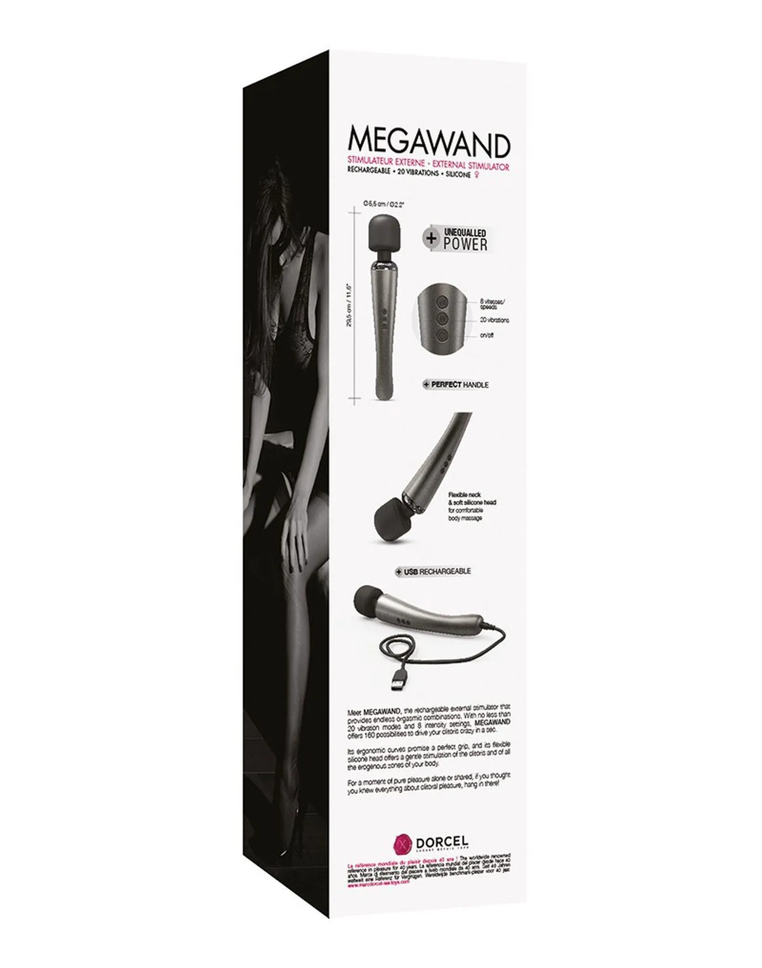 Dorcel Megawand - Klasyczny wibrator, Szary, 29, 5 cm