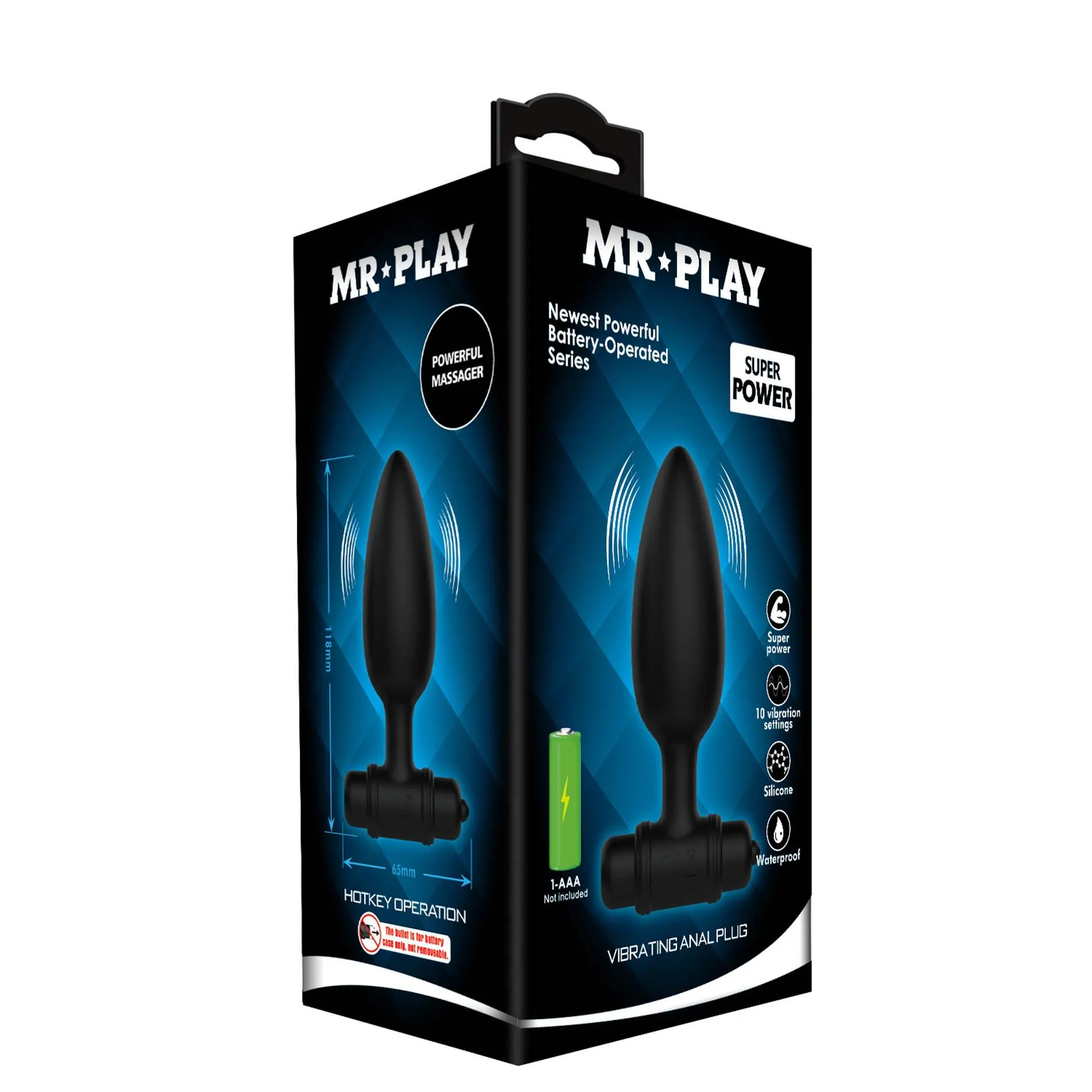 Mr. Play Vibrating Plug - Korek analny, Czarny, 11.8 cm