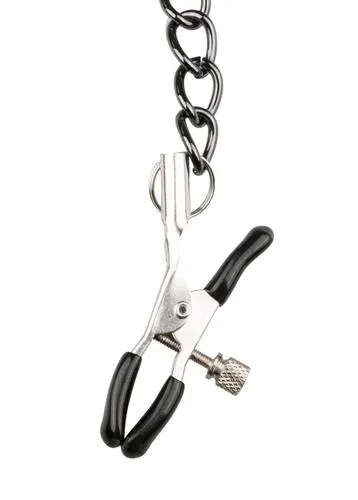 Ошейник EasyToys Leather Collar With Nipple Chains (черный)