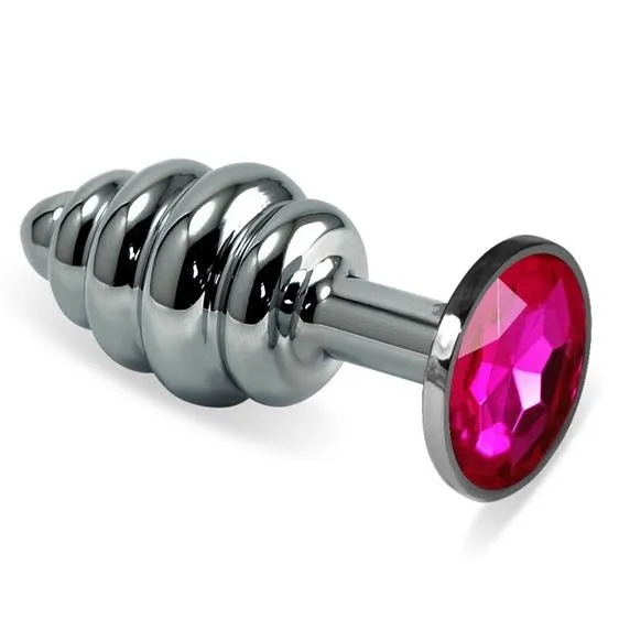 Металлическая анальная пробка с кристаллом Lovetoy Spiral Metal Plug, 6.8 см (фуксия)