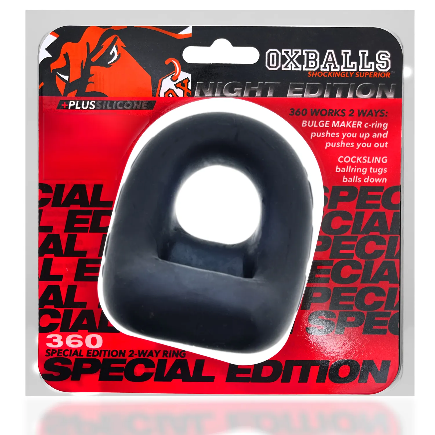 Oxballs 360 Dual Use Cockring Special Edition Night Black - Pierścień erekcyjny, Czarny, 8.2 cm