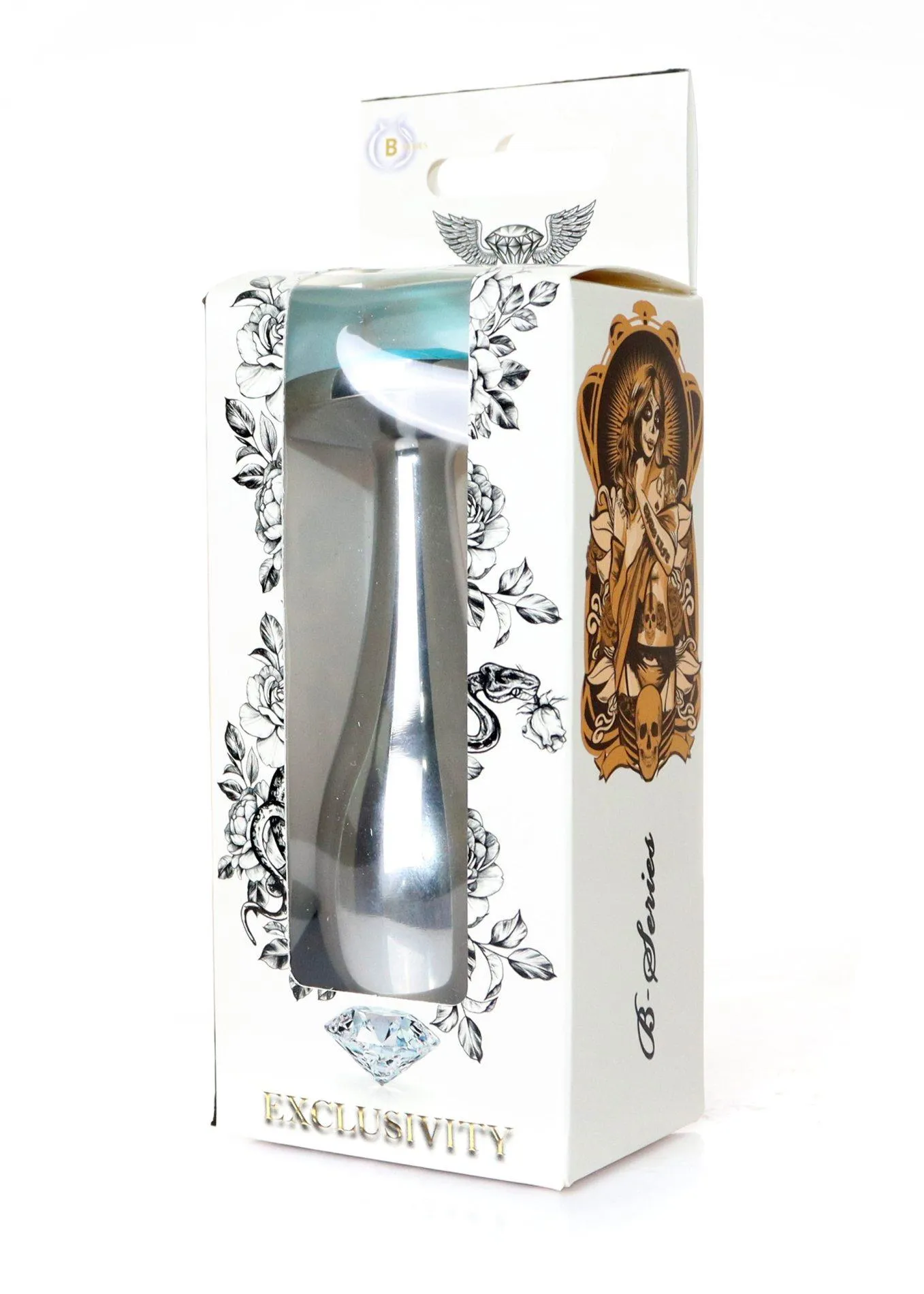 B - Series HeavyFun Jewellery Silver Plug Clear L - Korek analny, Niebieski, 10.5 cm